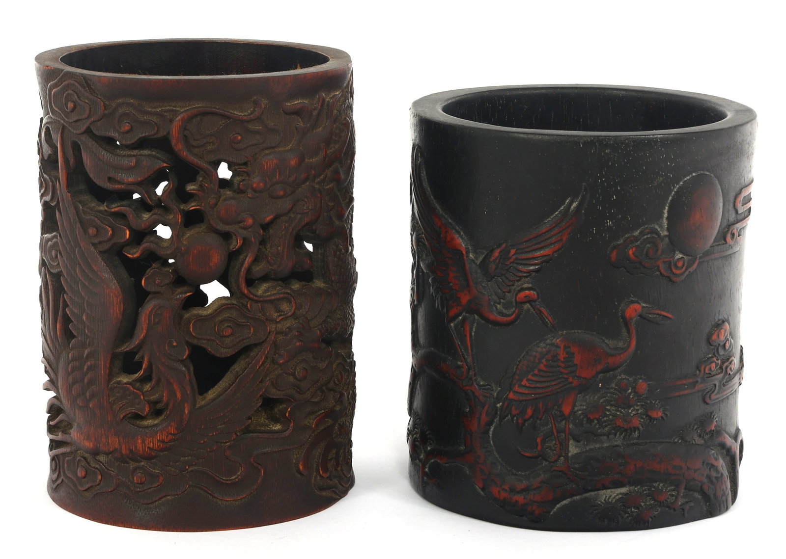 CHINESE CARVED WOODEN BRUSH POTS (1 of 8)