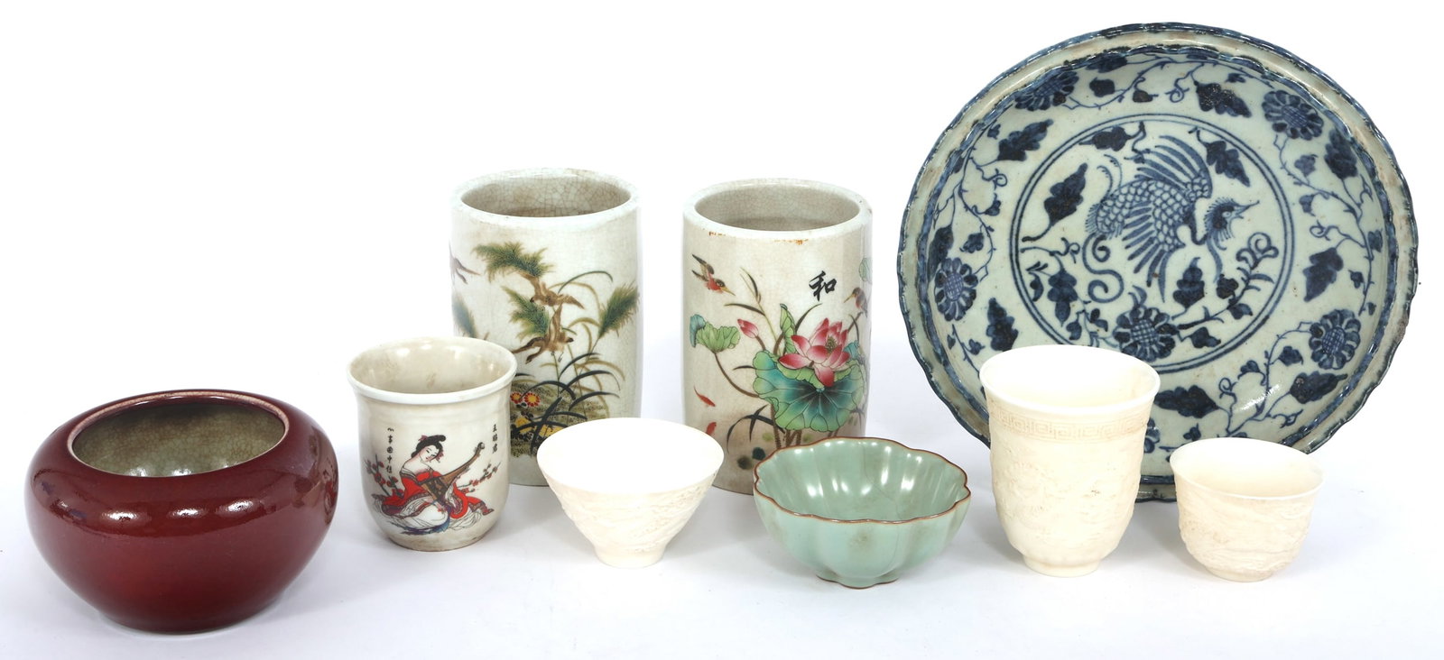 20TH C. JAPANESE CERAMIC BRUSH POTS, CUPS, & BOWLS (1 of 8)
