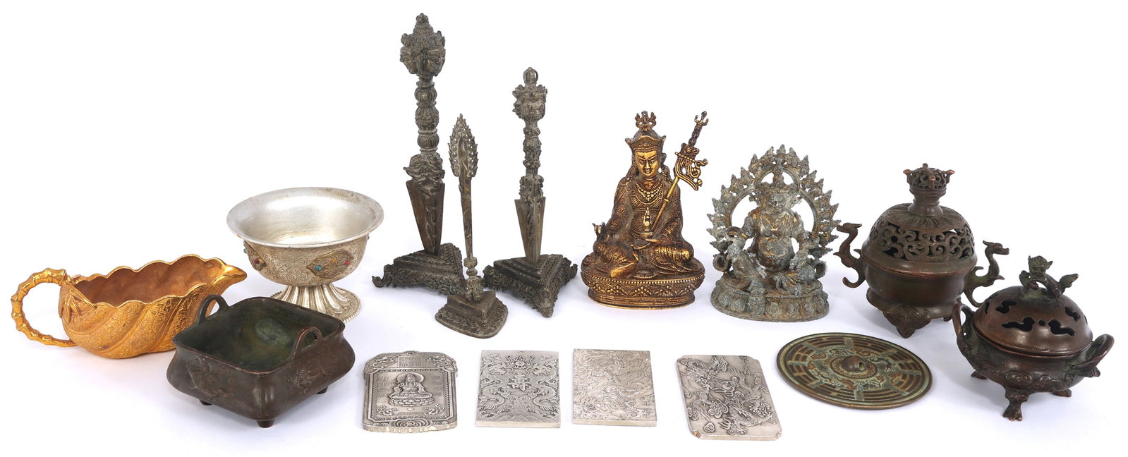 BRASS & NICKEL BUDDHIST TALISMANS & INCENSE CENSERS (1 of 9)