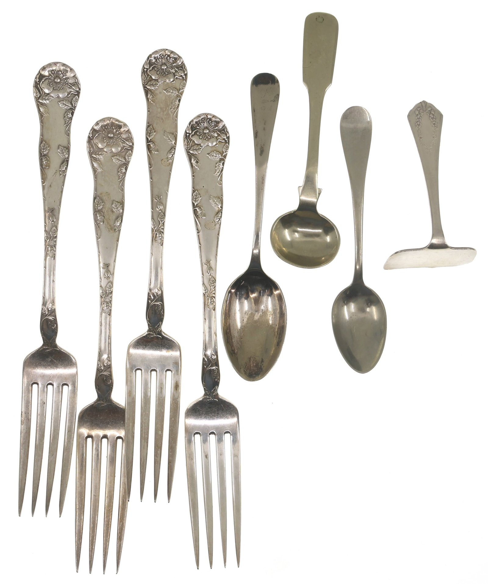 SILVER-PLATED FLATWARE - FORKS, SPOONS, & FOOD PUSHER (1 of 5)
