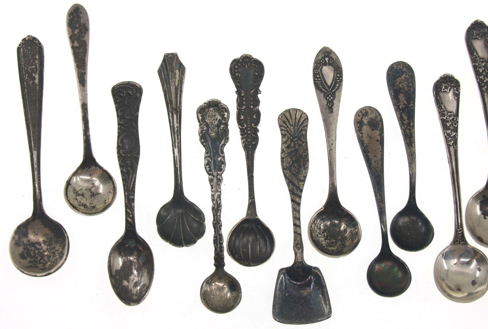 STERLING SILVER MIXED PATTERN SALT SPOONS - 2