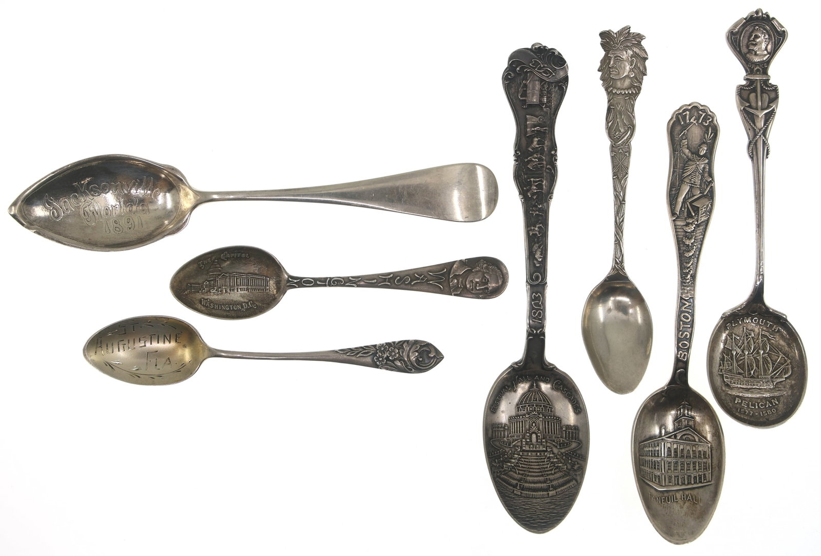 STERLING SILVER SOUVENIR DEMITASSE & TEASPOONS (1 of 10)
