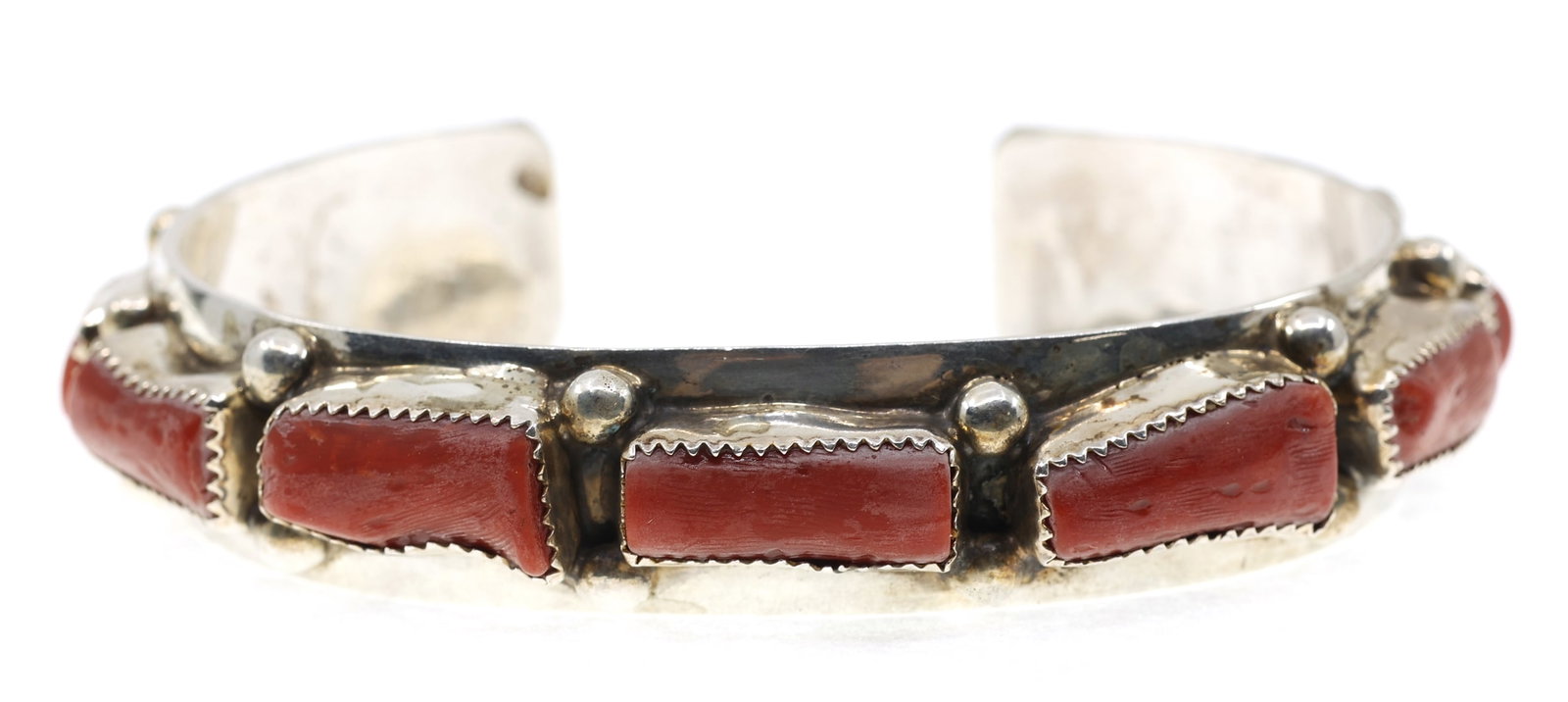 STERLING SILVER RAY BEGAY RED CORAL CUFF BRACELET (1 of 6)