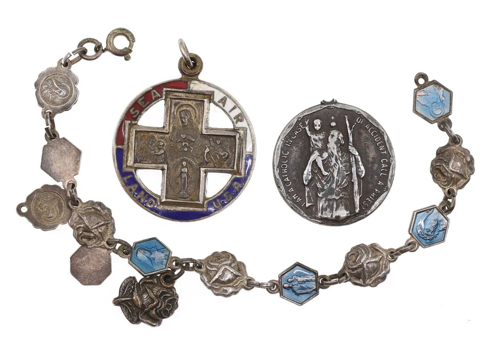 STERLING SILVER RELIGIOUS TOKENS & BRACELET (1 of 9)