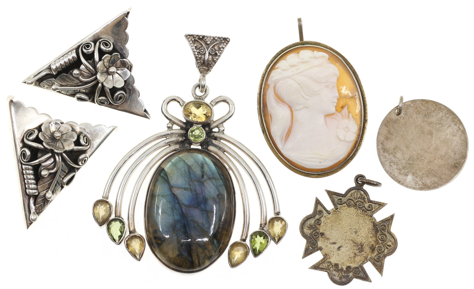 STERLING SILVER PENDANTS, BROOCH, & COLLAR TIPS (1 of 6)
