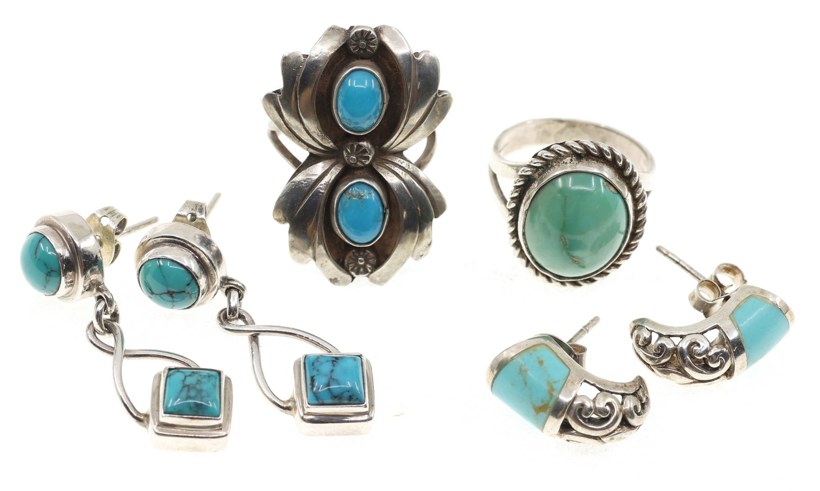 STERLING SILVER TURQUOISE EARRINGS & RINGS (1 of 6)
