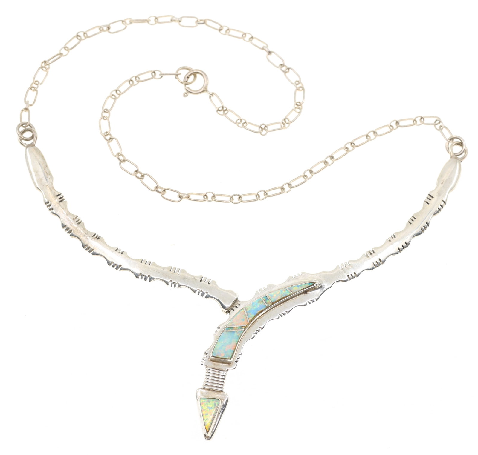 STERLING SILVER & OPAL MODERNIST STYLE NECKLACE (1 of 5)