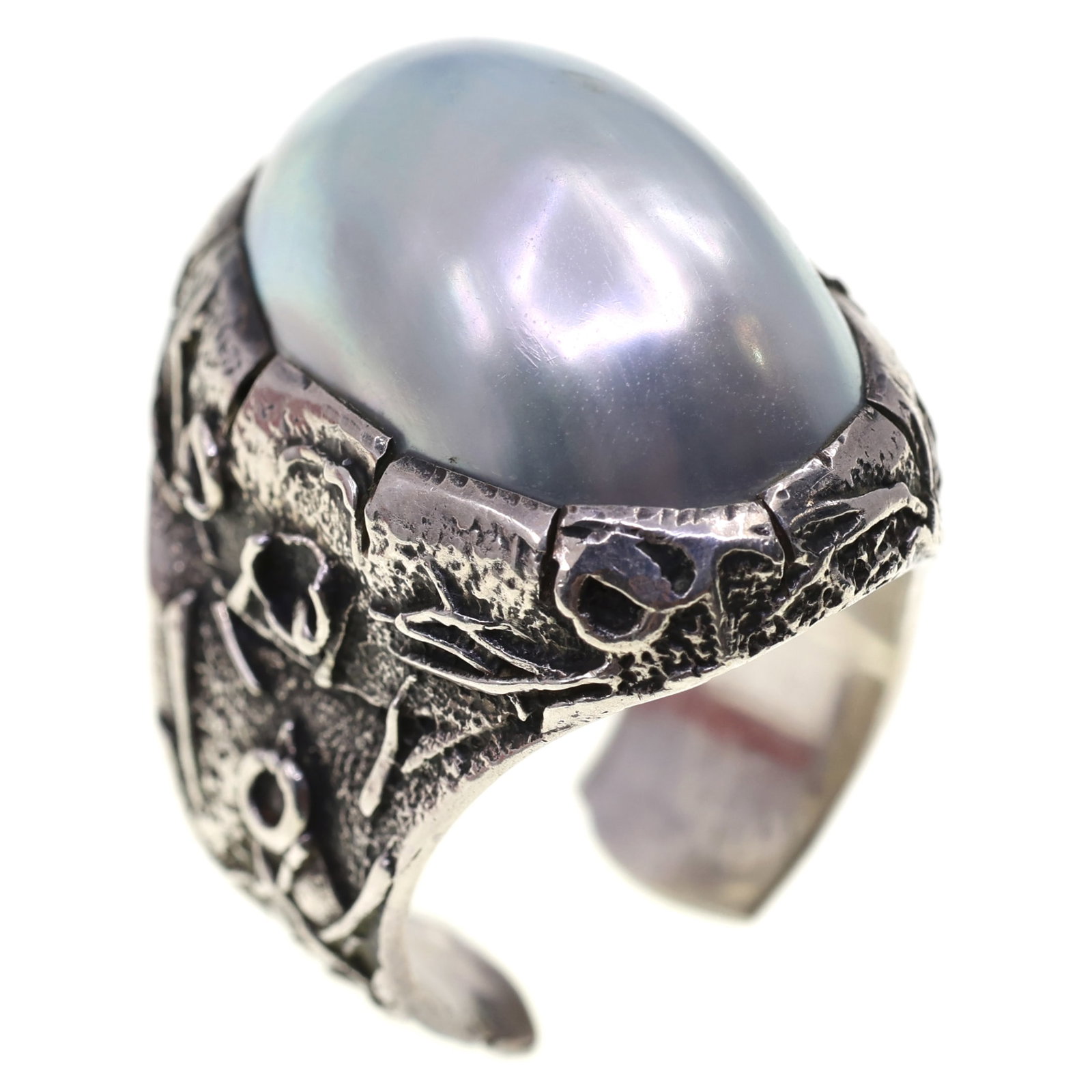 STERLING SILVER GREY MOTHER-OF-PEARL ADJUSTABLE RING (1 of 6)