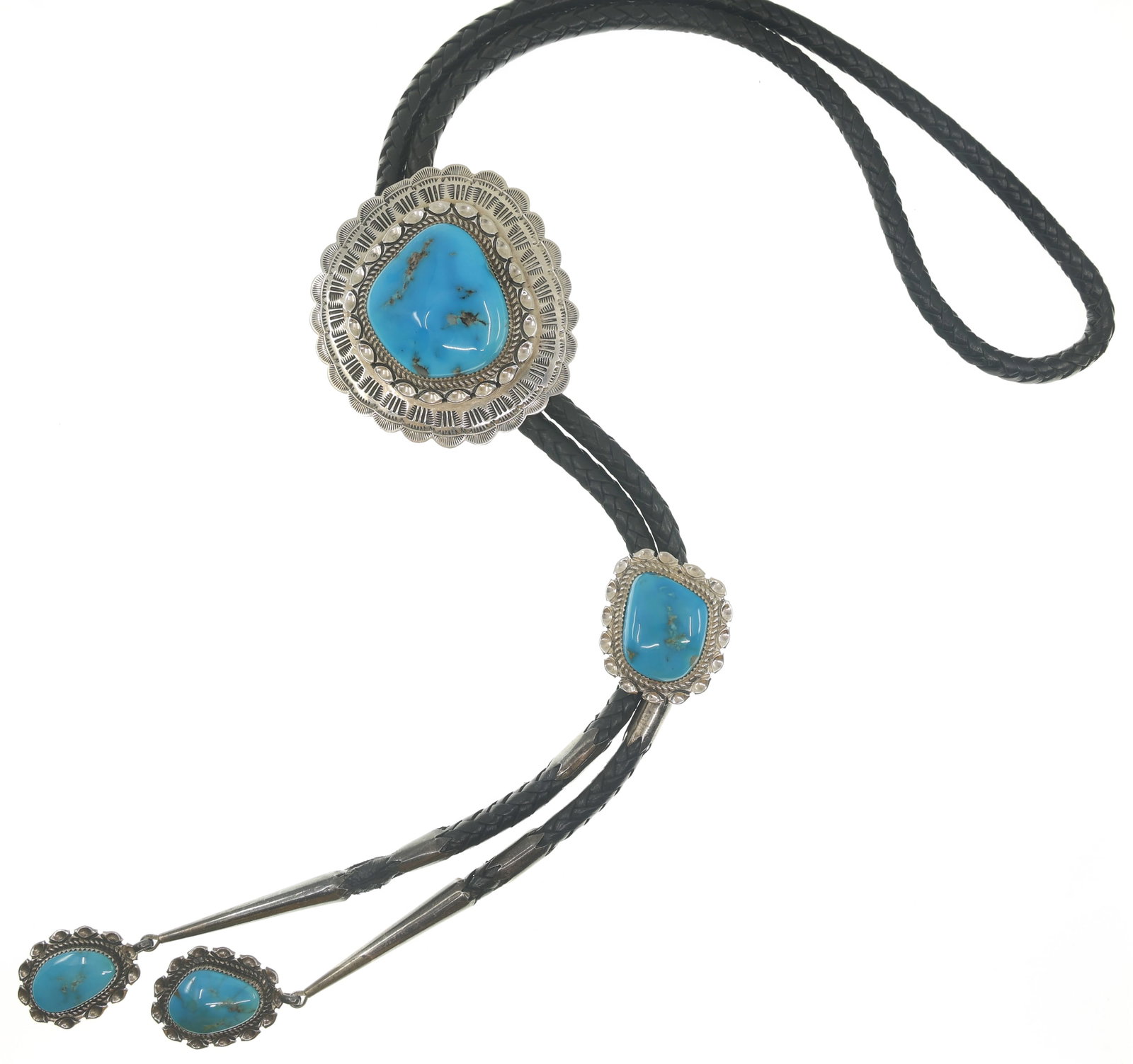 STERLING SILVER RUNNING BEAR SHOP TURQUOISE BOLO TIE (1 of 8)