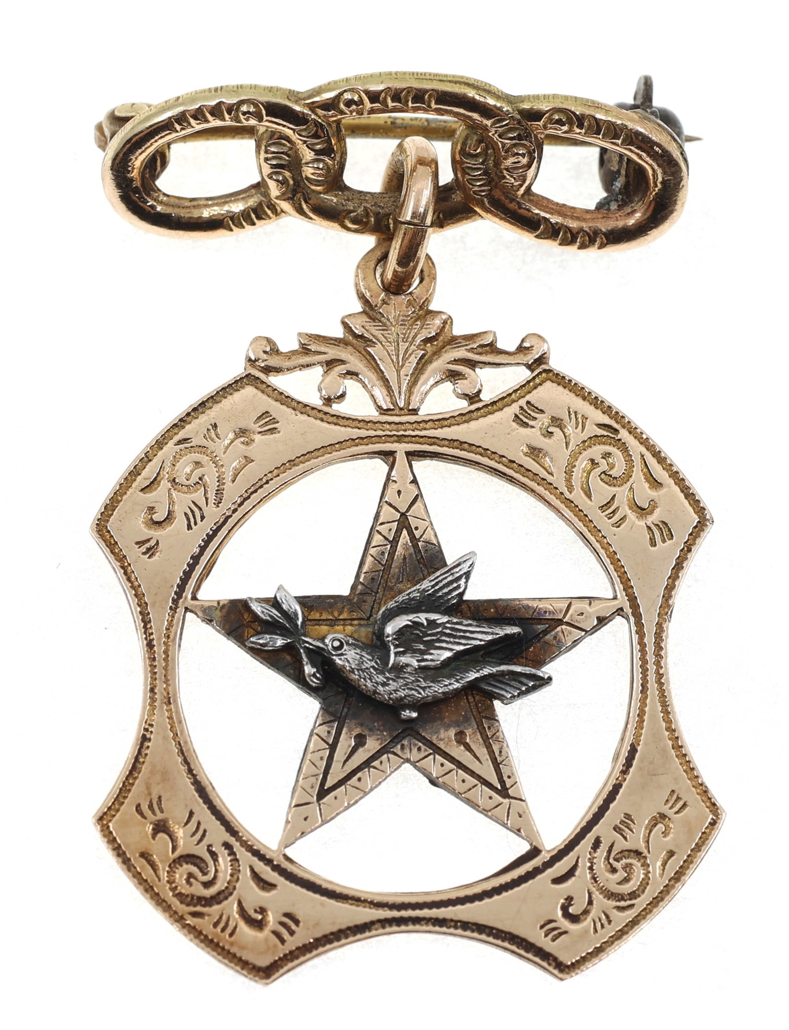 10K YELLOW GOLD I.O.O.F. DOVE & OLIVE BRANCH PIN (1 of 2)