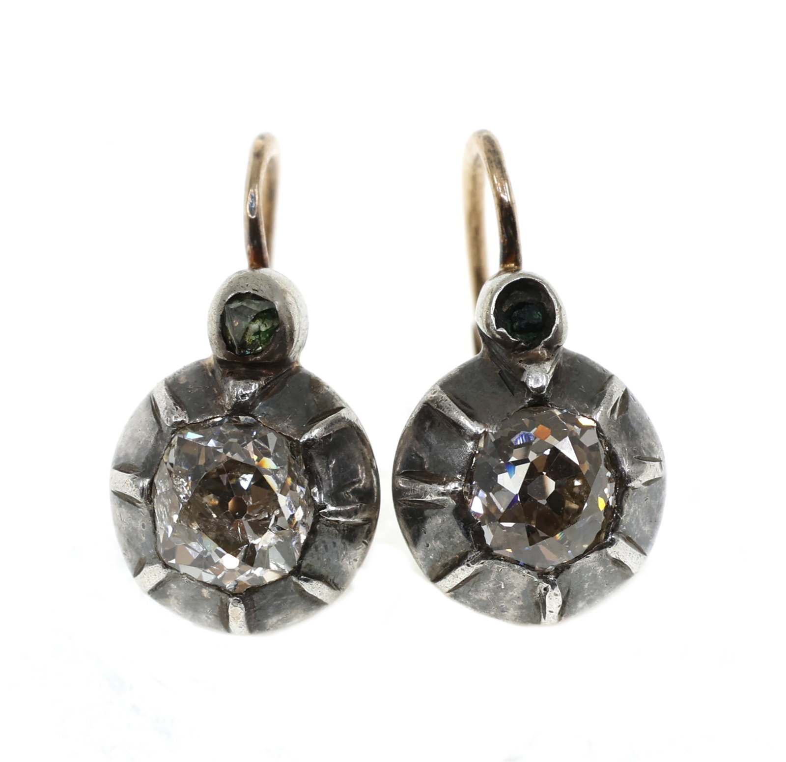 10K WHITE GOLD 1.12 CTW DIAMOND & EMERALD EARRINGS (1 of 5)