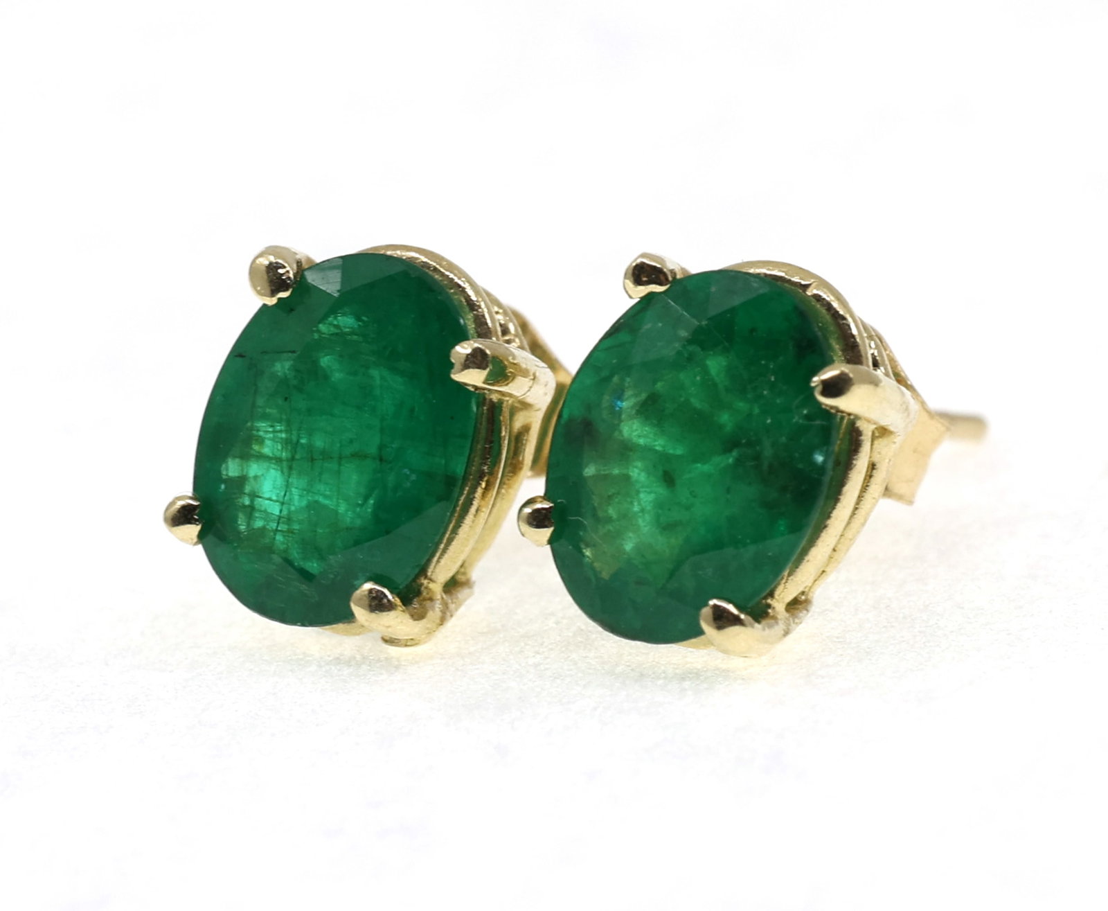 14K YELLOW GOLD OVAL CUT EMERALD SOLITAIRE EARRINGS (1 of 4)