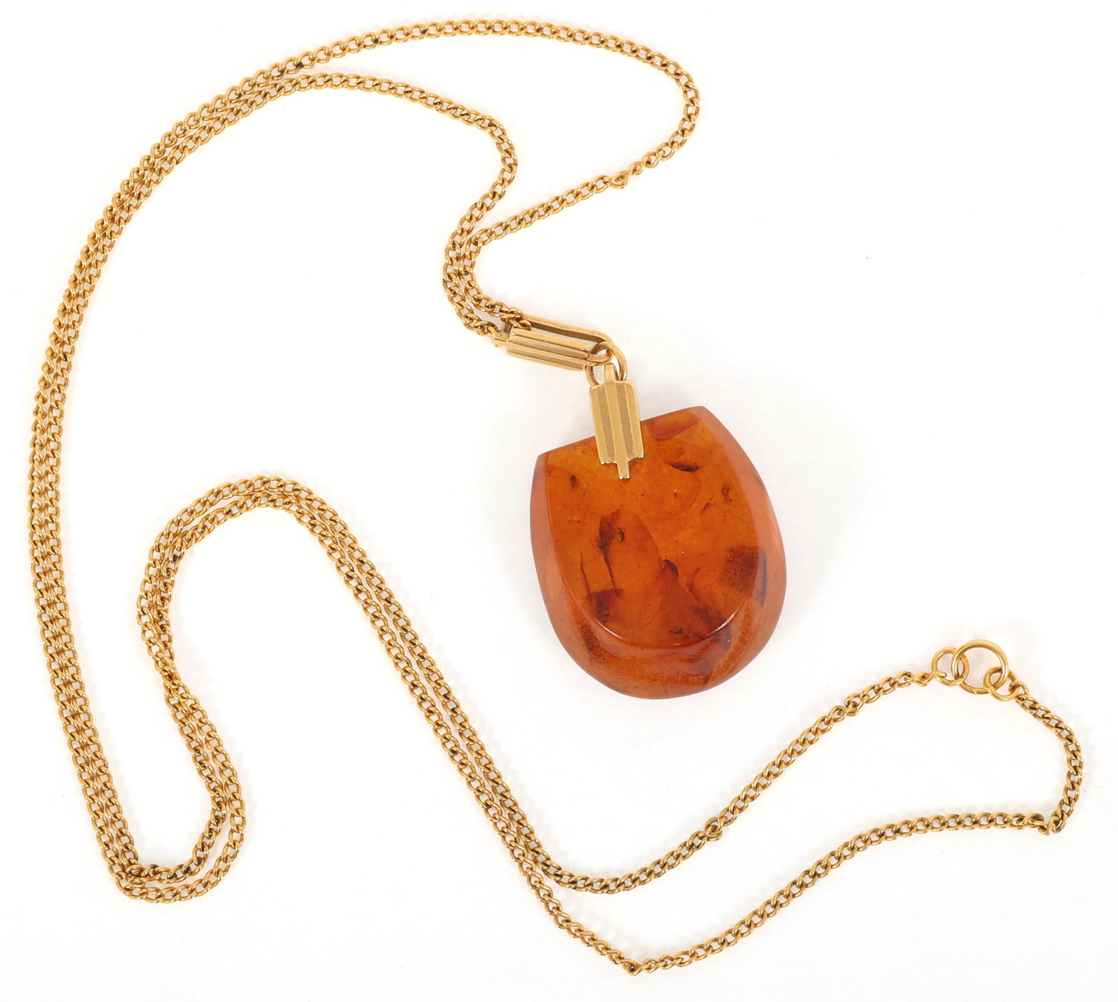 18K YELLOW GOLD CURB-LINK CHAIN WITH AMBER PENDANT (1 of 4)