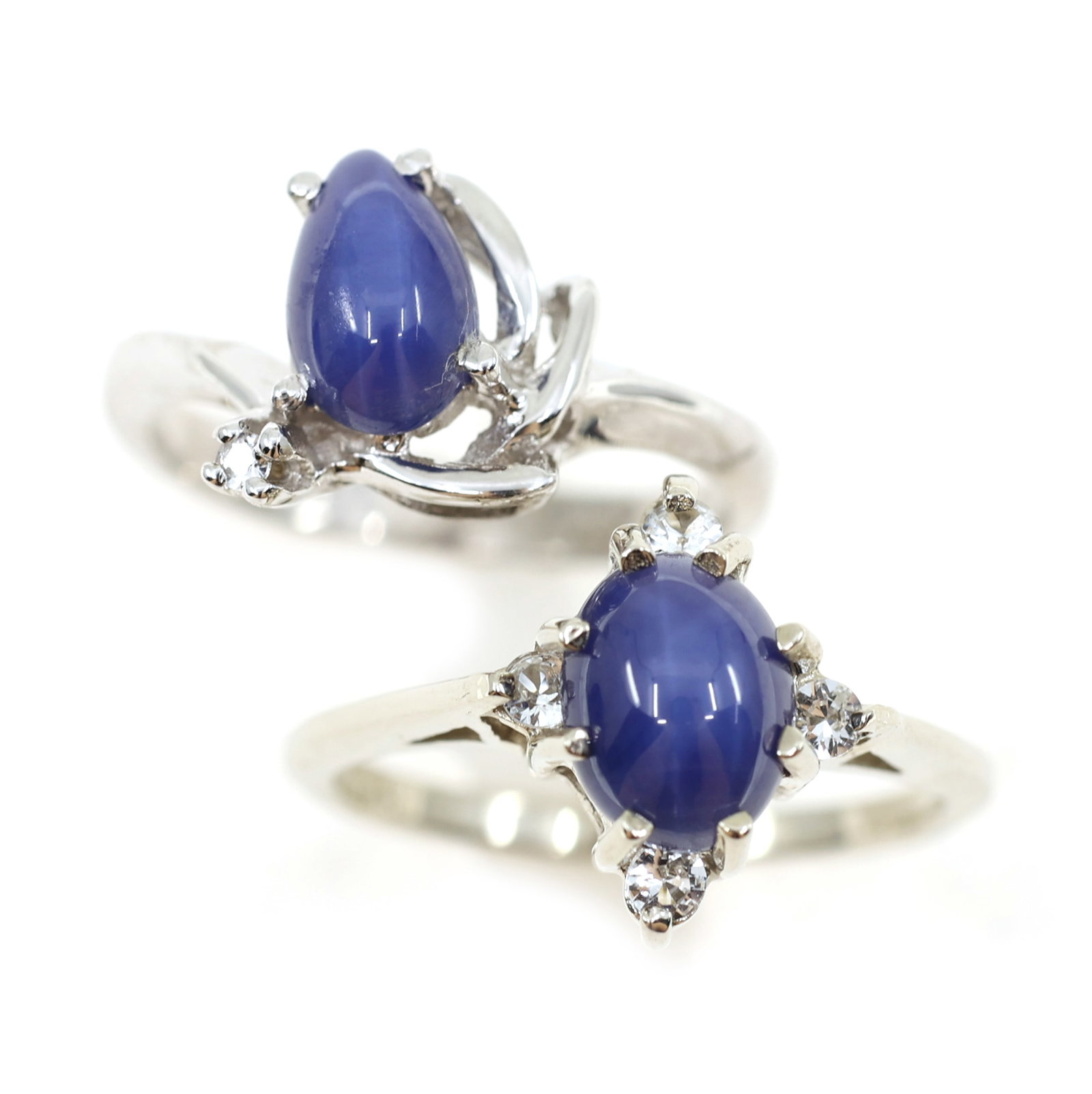 10K WHITE GOLD LINDE BLUE STAR SAPPHIRE FASHION RINGS (1 of 8)