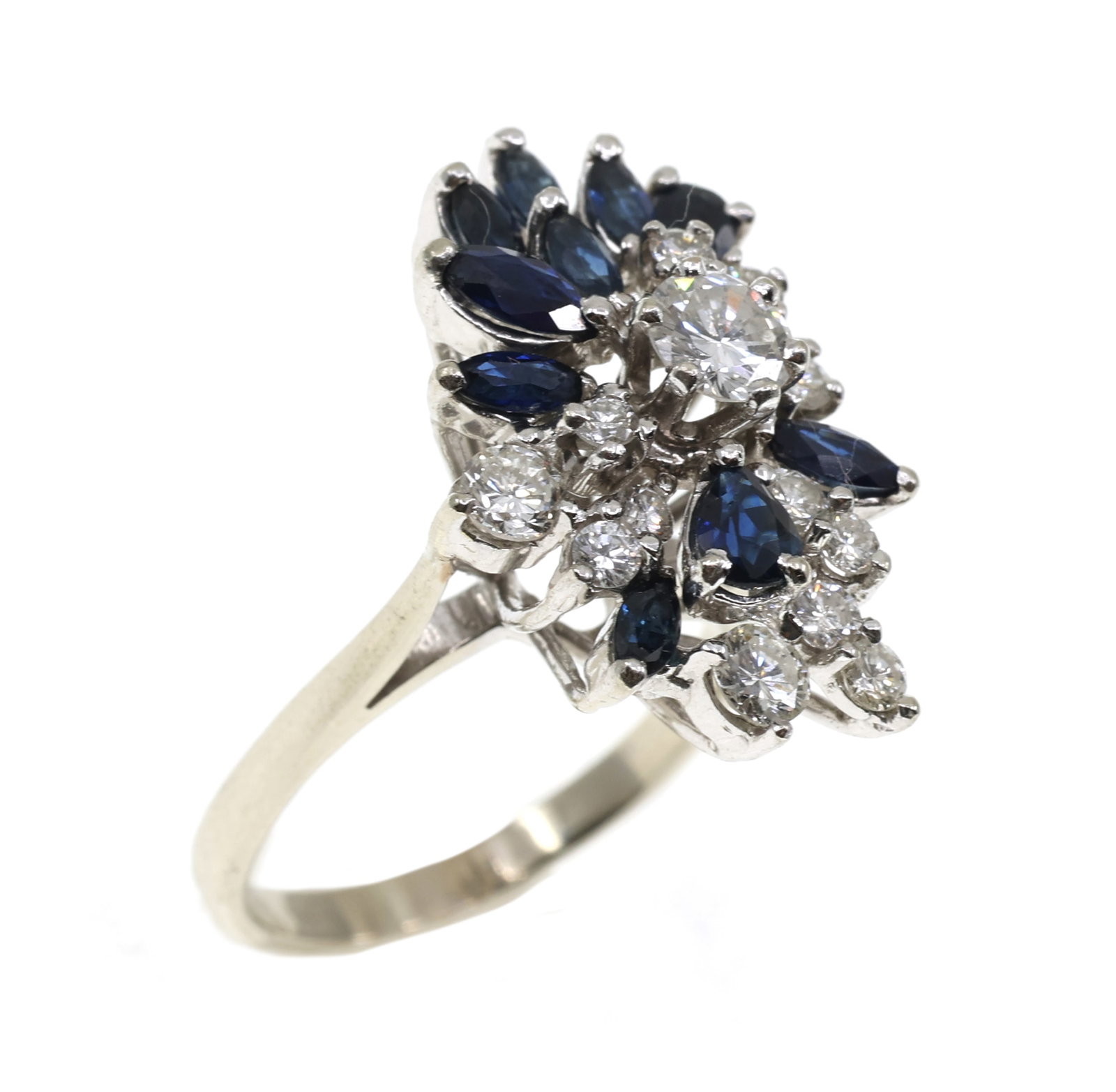 14K WHITE GOLD 1.3 CTW DIAMOND & SAPPHIRE COCKTAIL RING (1 of 4)