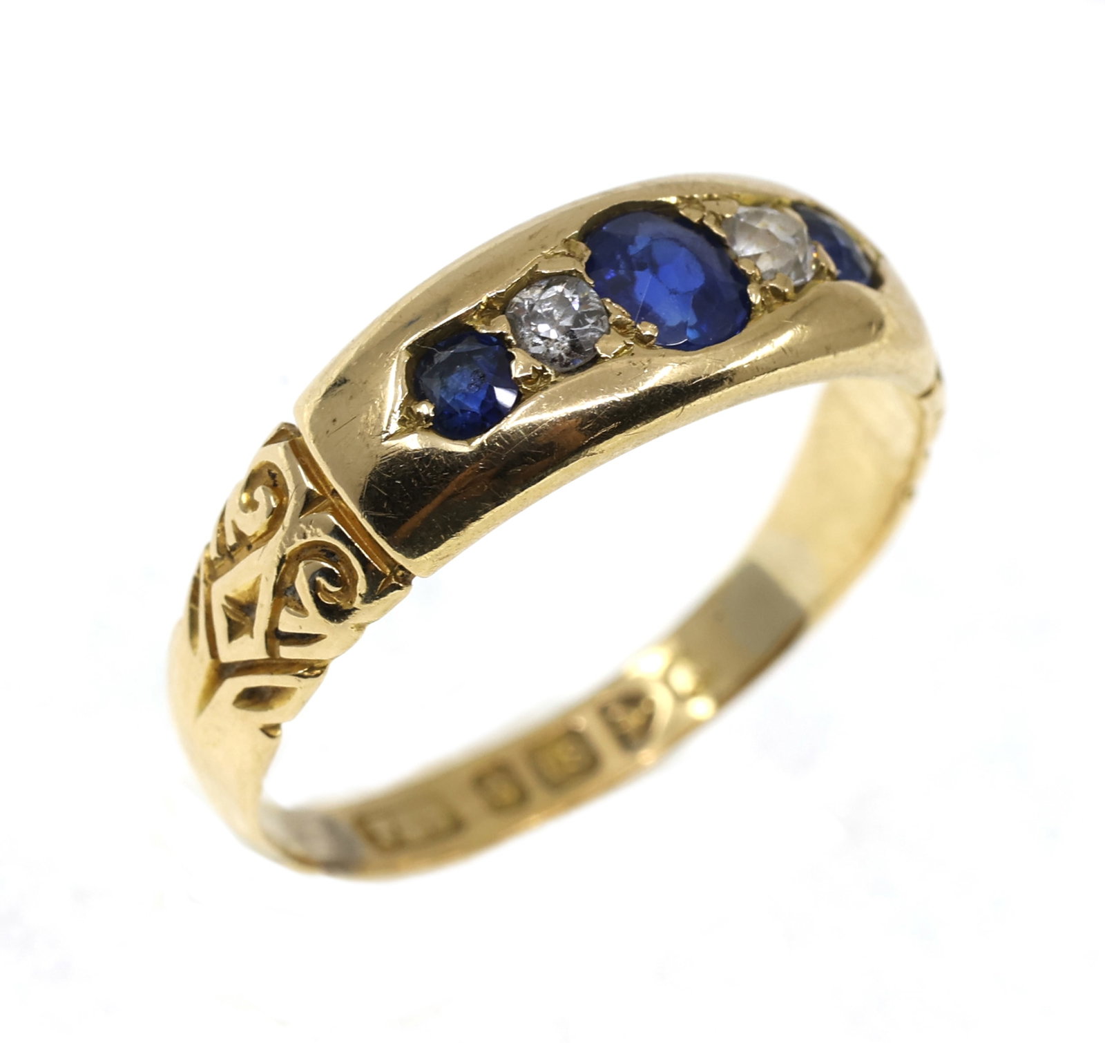 18K YELLOW GOLD BLUE SAPPHIRE & DIAMOND BAND (1 of 5)