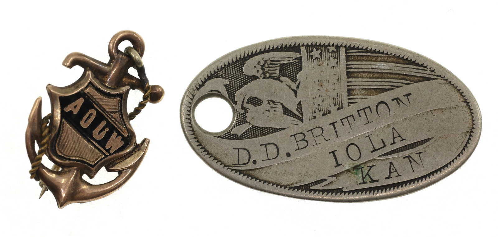 10K YELLOW GOLD A.O.U.W. PIN & MATCHING NICKEL ID TAG (1 of 5)