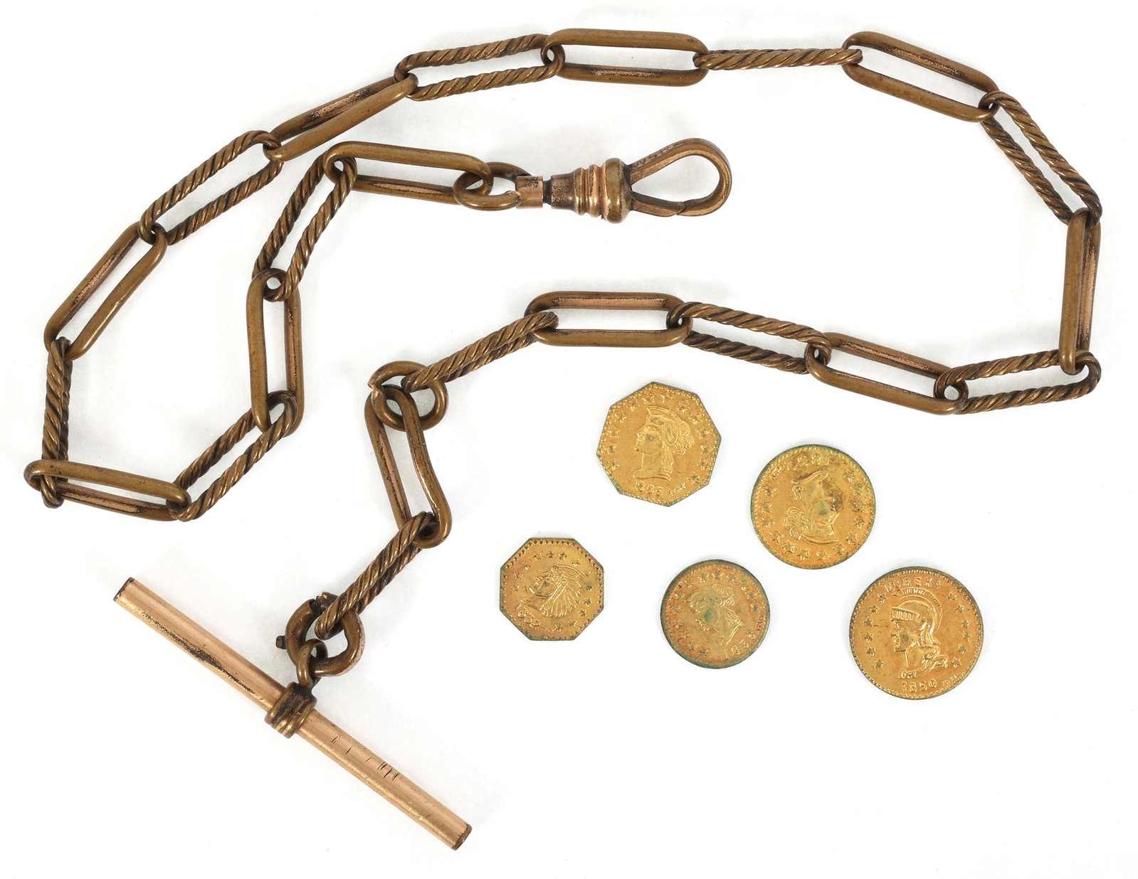 GOLD-FILLED POCKET WATCH FOB & FANTASY FRACTIONAL COINS (1 of 4)