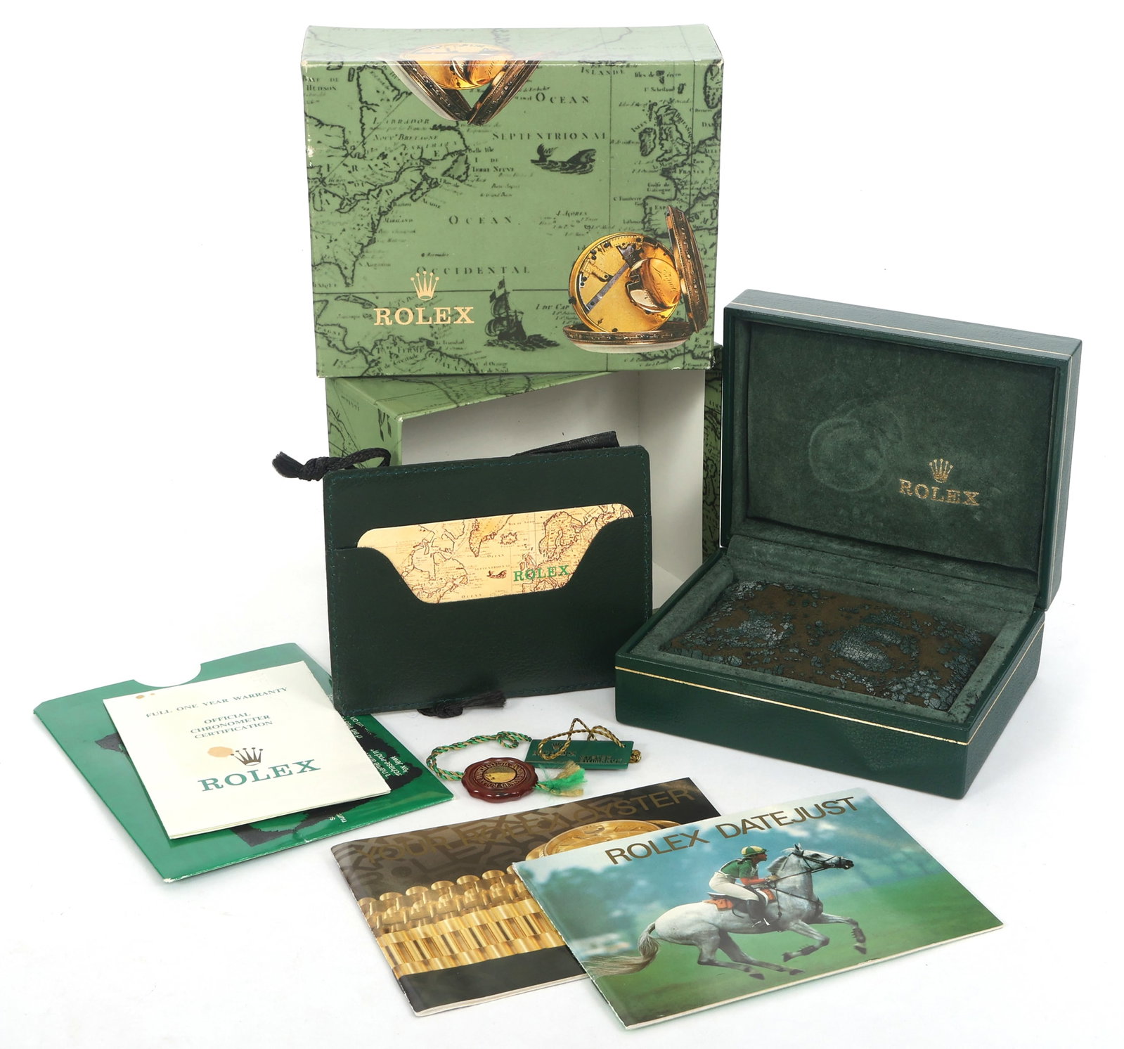 20TH C. ROLEX DATEJUST GREEN BOX, PAPERS, & OUTERBOX (1 of 7)