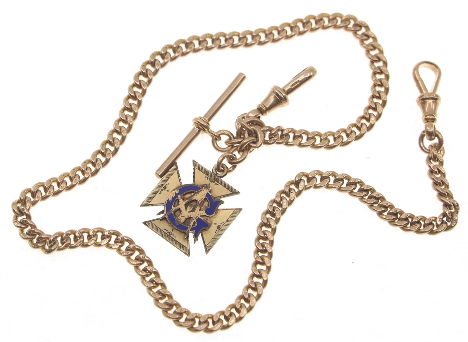 9K YELLOW GOLD POCKET WATCH FOB WITH MASONIC CHARM (1 of 8)