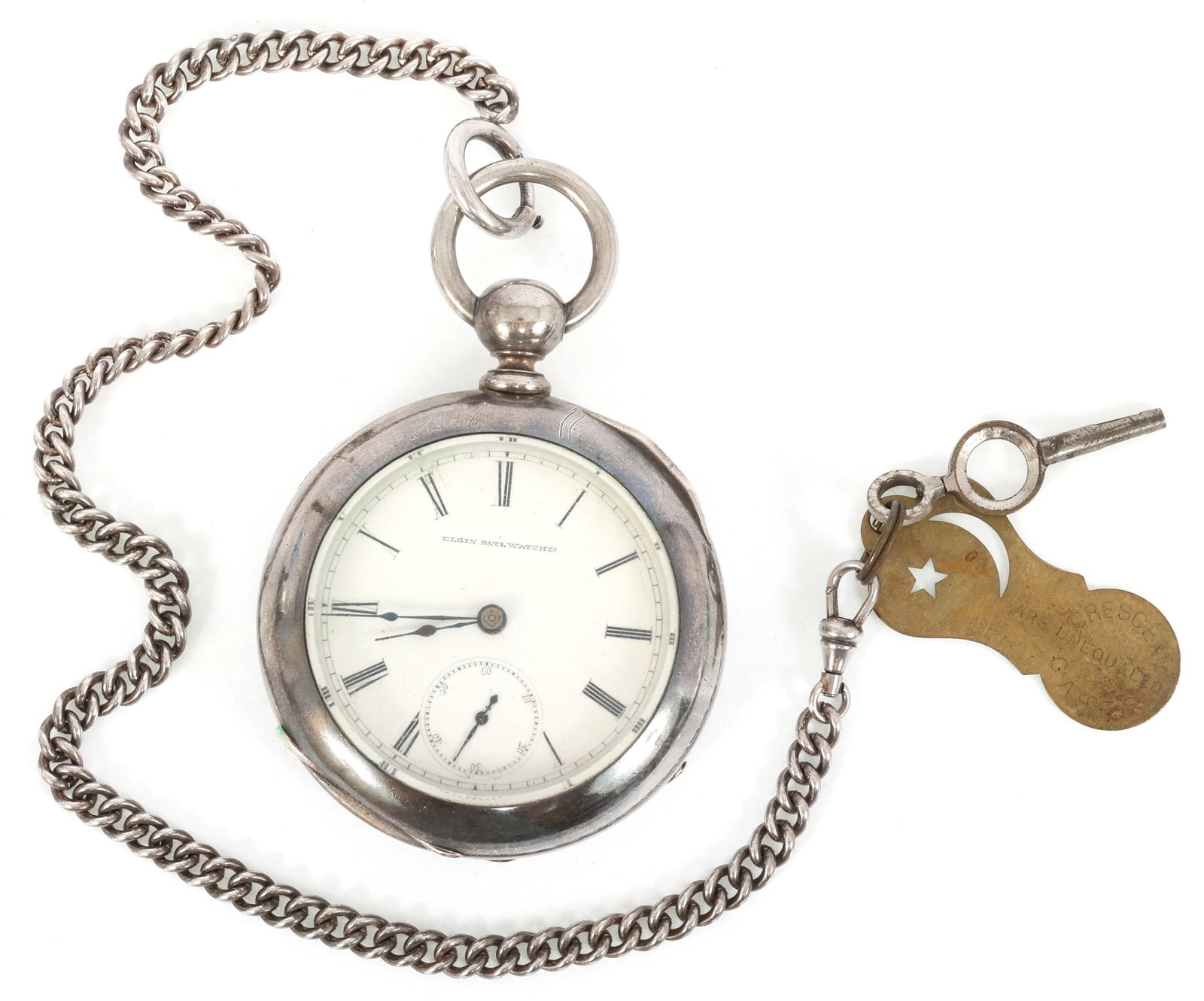 19TH C. ELGIN COIN SILVER CASE POCKET WATCH & FOB (1 of 8)