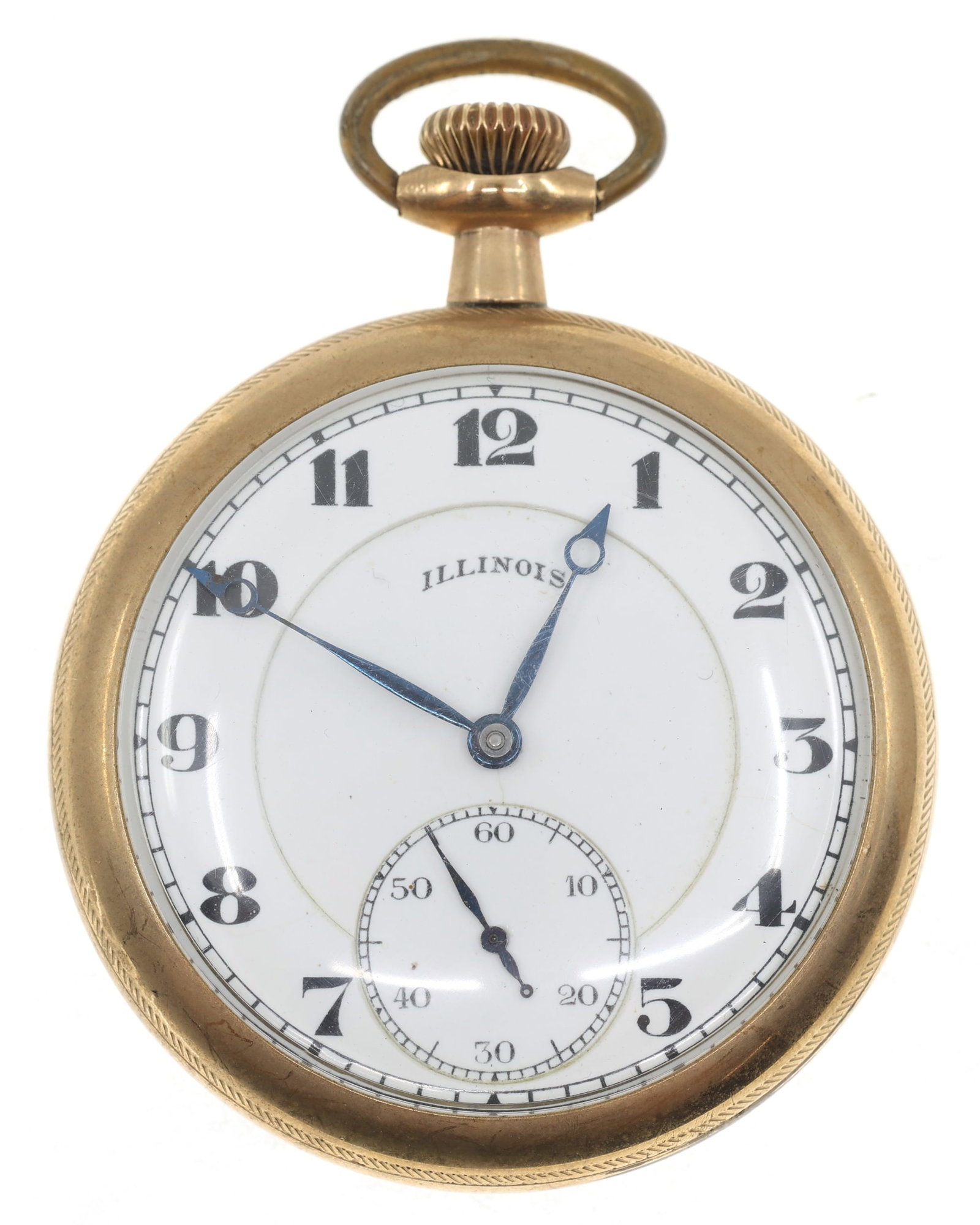 MEN'S ILLINOIS GOLD-FILLED CASE POCKET WATCH: MEN'S ILLINOIS GOLD-FILLED CASE POCKET WATCH Men's Illinois gold-filled case pocket watch: Open face Arabic numerals Movement/Serial #: 3244319 Grade: 30