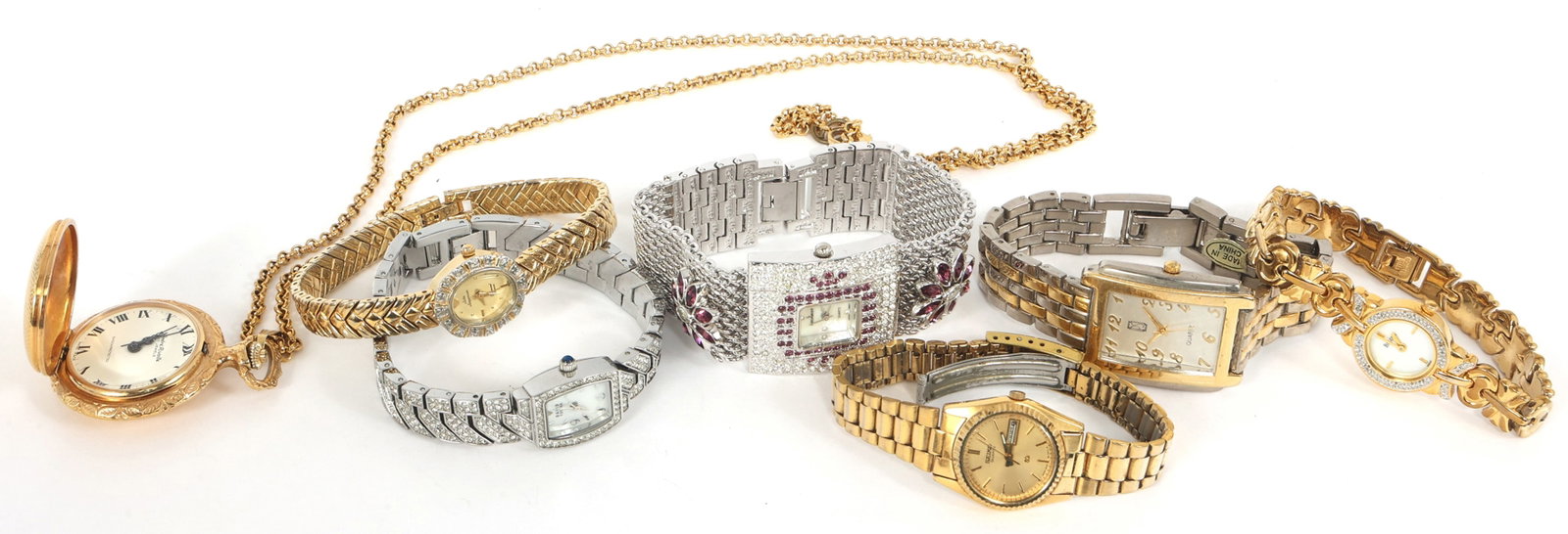 LADIES QUARTZ MOVEMENT FASHION WRISTWATCHES: LADIES QUARTZ MOVEMENT FASHION WRISTWATCHES Ladies quartz movement fashion wristwatches and pocket watch. Brands include: Bulova Jules Jergensen Seiko David Tutera Peugeot Andre Rivalle pocket
