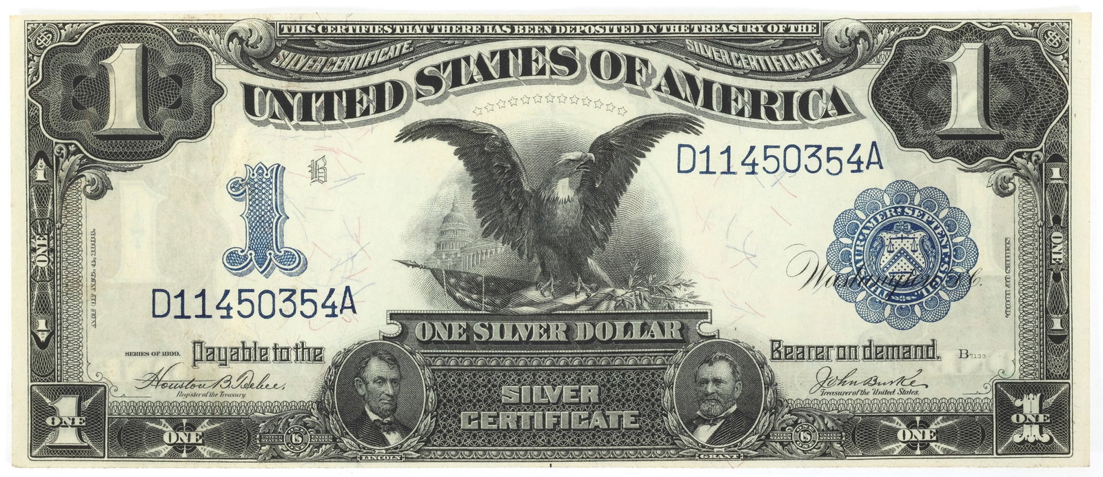 1899 US $1 SILVER CERTIFICATE BLACK EAGLE LARGE NOTE XF (1 of 2)