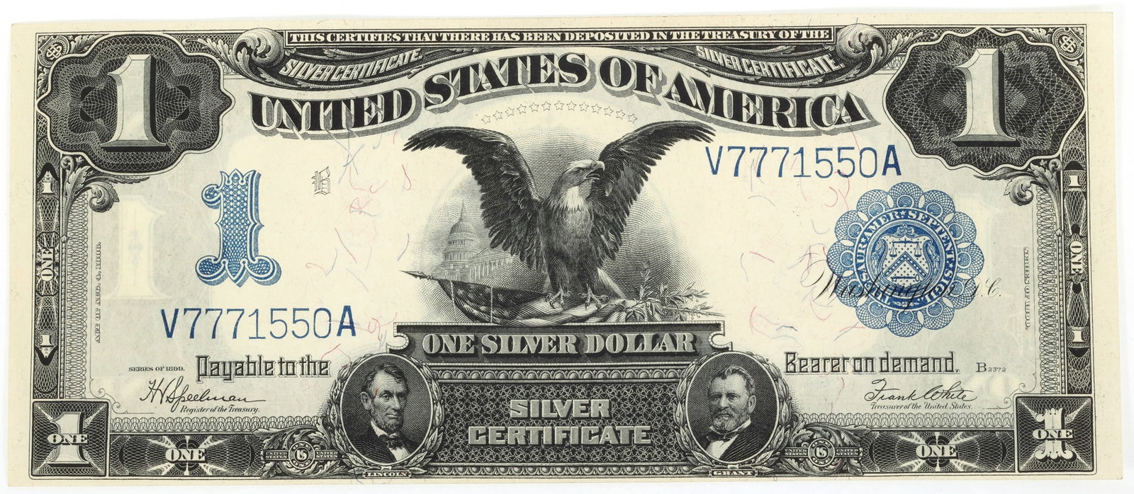 1899 US $1 SILVER CERTIFICATE BLACK EAGLE LARGE NOTE XF-AU (1 of 2)