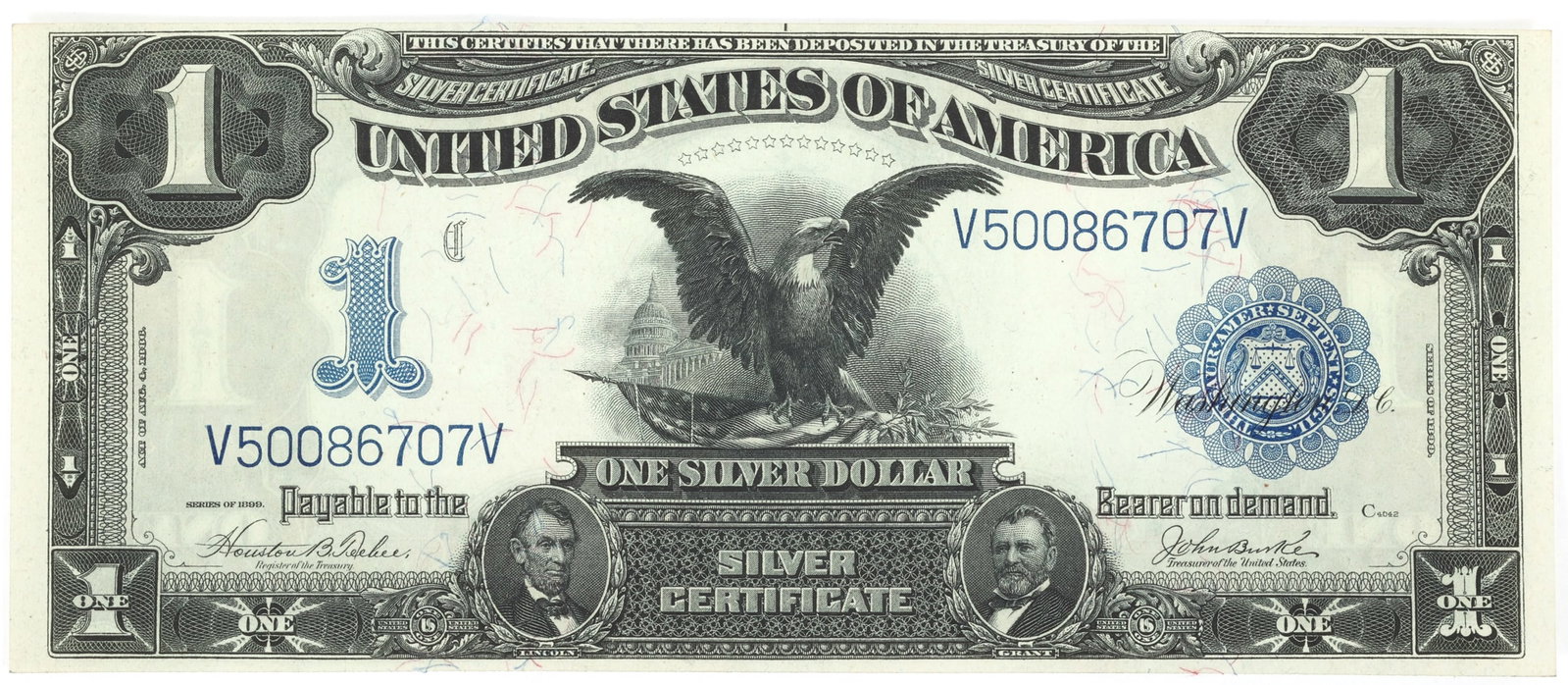 1899 US $1 SILVER CERTIFICATE BLACK EAGLE LARGE NOTE XF-AU (1 of 2)