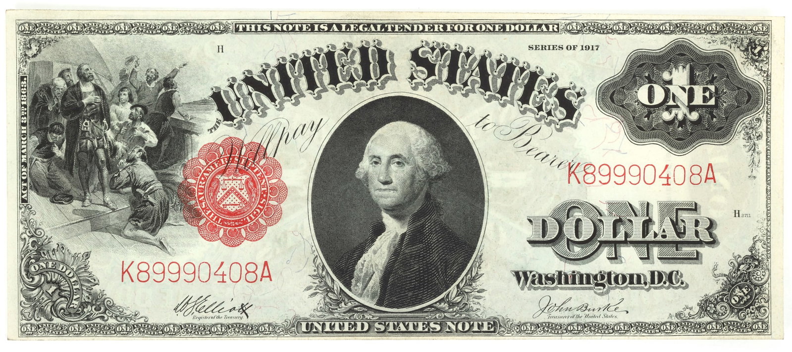 1917 US $1 RED SEAL LARGE NOTE XF: 1917 US $1 RED SEAL LARGE NOTE XF 1917 United States $1 red seal large note, XF. IMPORTANT NOTE - PLEASE READ: REGARDING OUR IN-HOUSE SHIPPING & INVOICING Shipping: Auctioneers no longer have