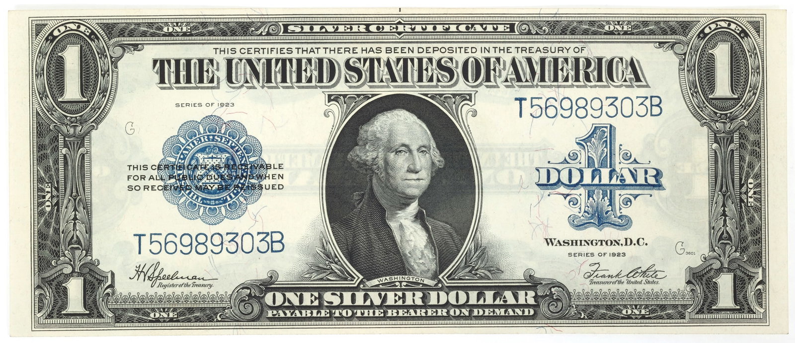 1923 US $1 BLUE SEAL SILVER CERTIFICATE LARGE NOTE XF-AU (1 of 2)