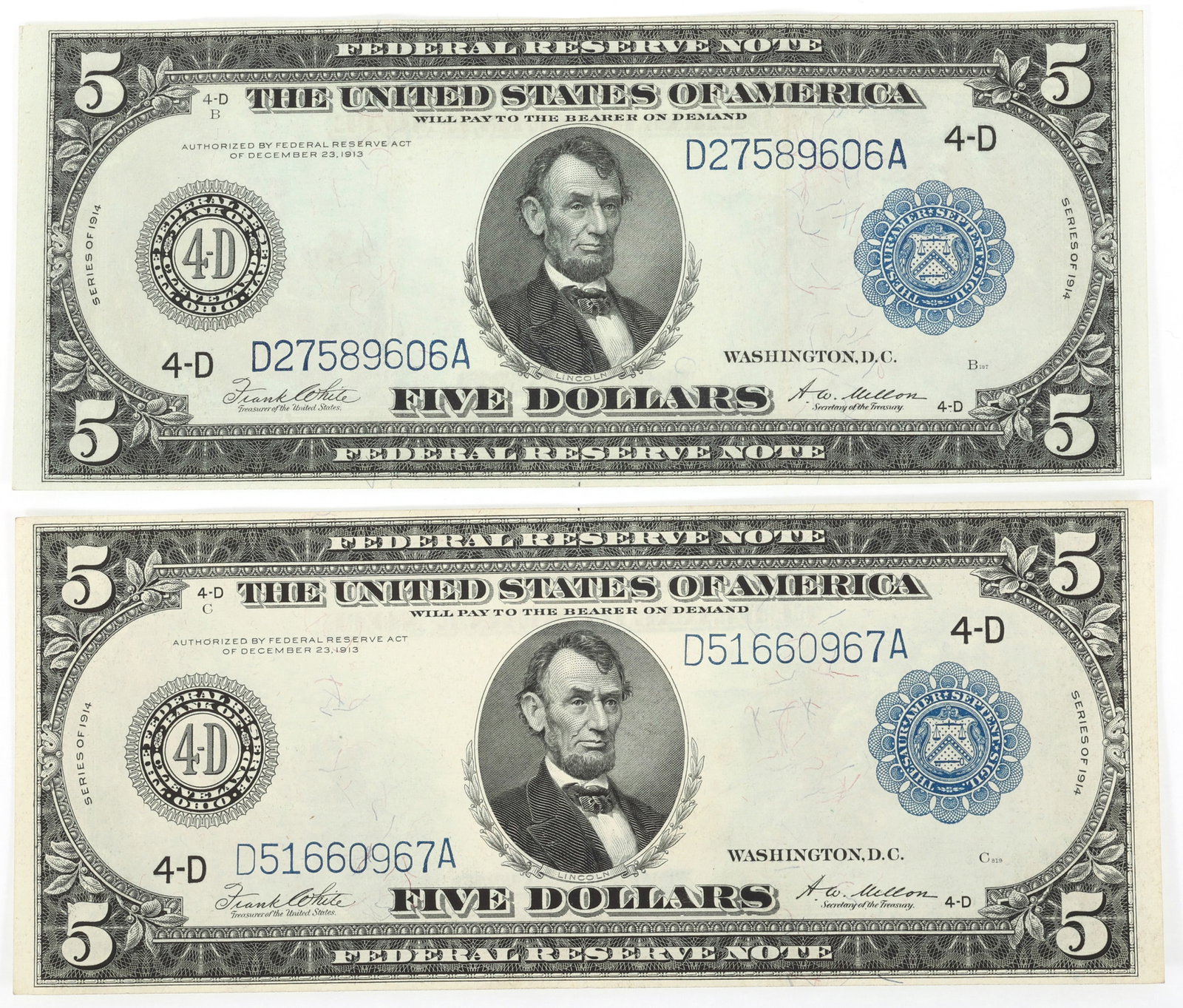 1914 US $5 BLUE SEAL LARGE FEDERAL RESERVE NOTES VF-XF (1 of 2)