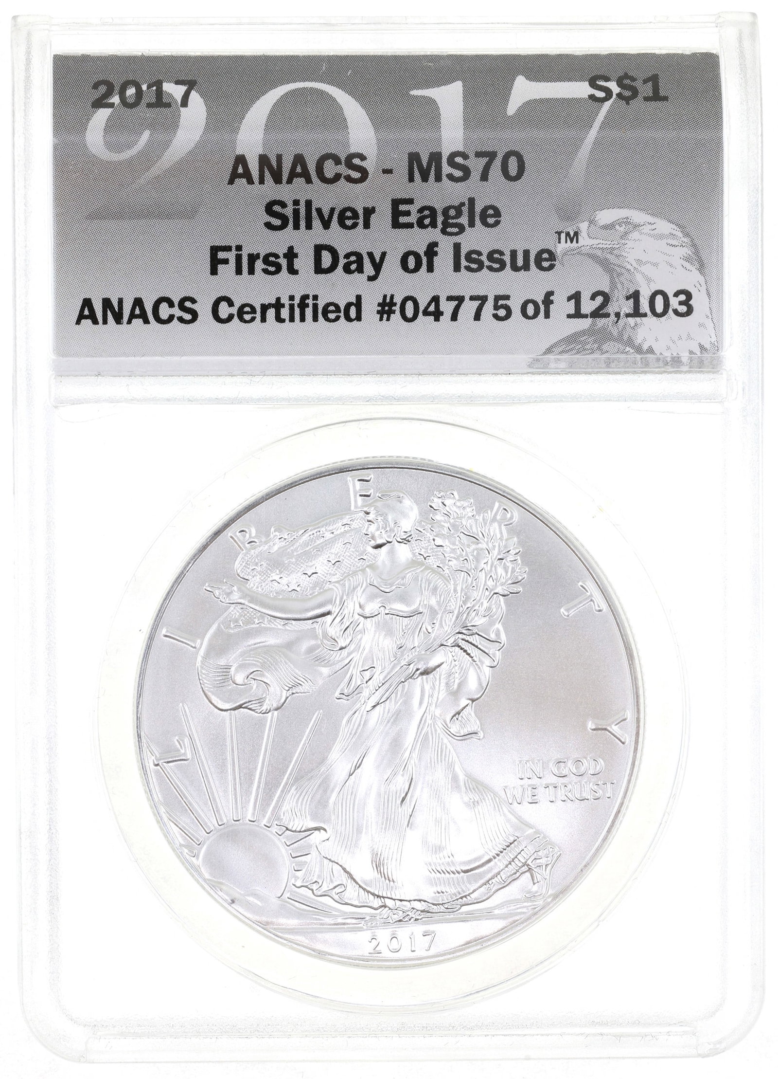 2017 US SILVER EAGLE $1 COIN ANACS MS 70 (1 of 2)