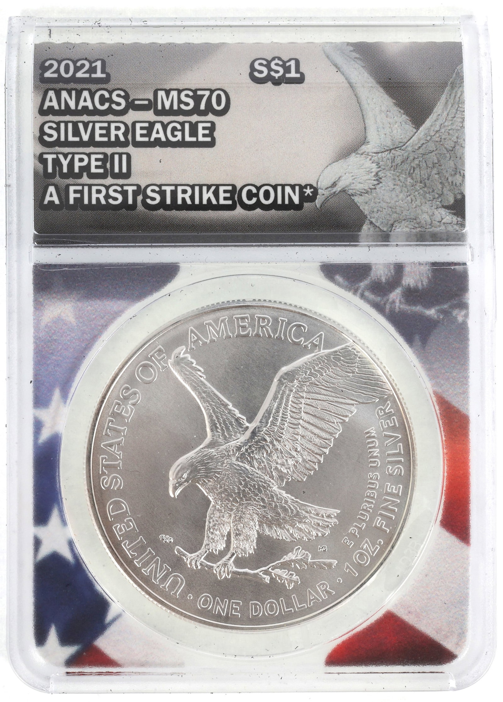 2021 US SILVER EAGLE $1 TYPE 2 COIN ANACS MS70 (1 of 2)