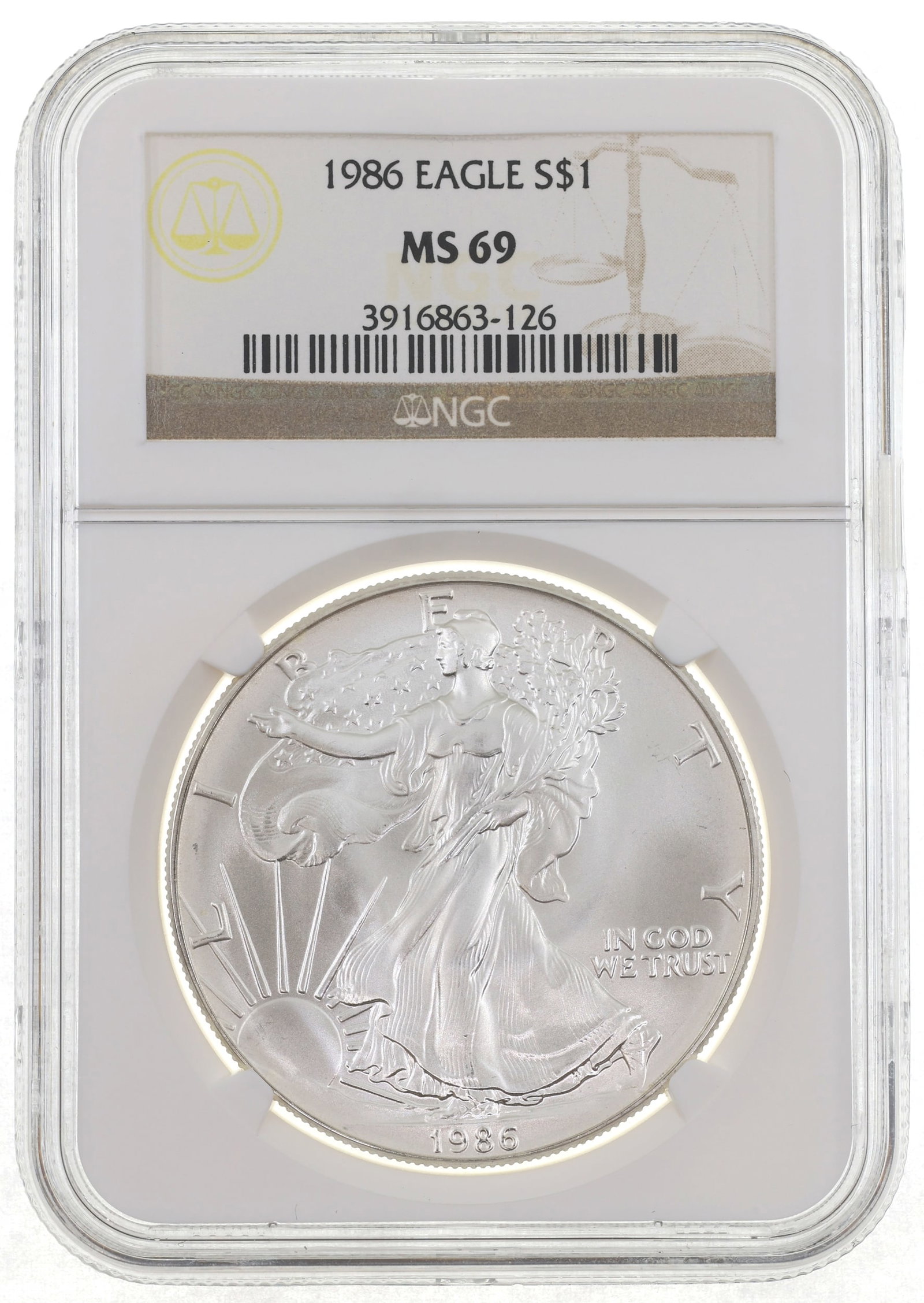 1986 US SILVER EAGLE $1 COIN NGC MS69 (1 of 2)