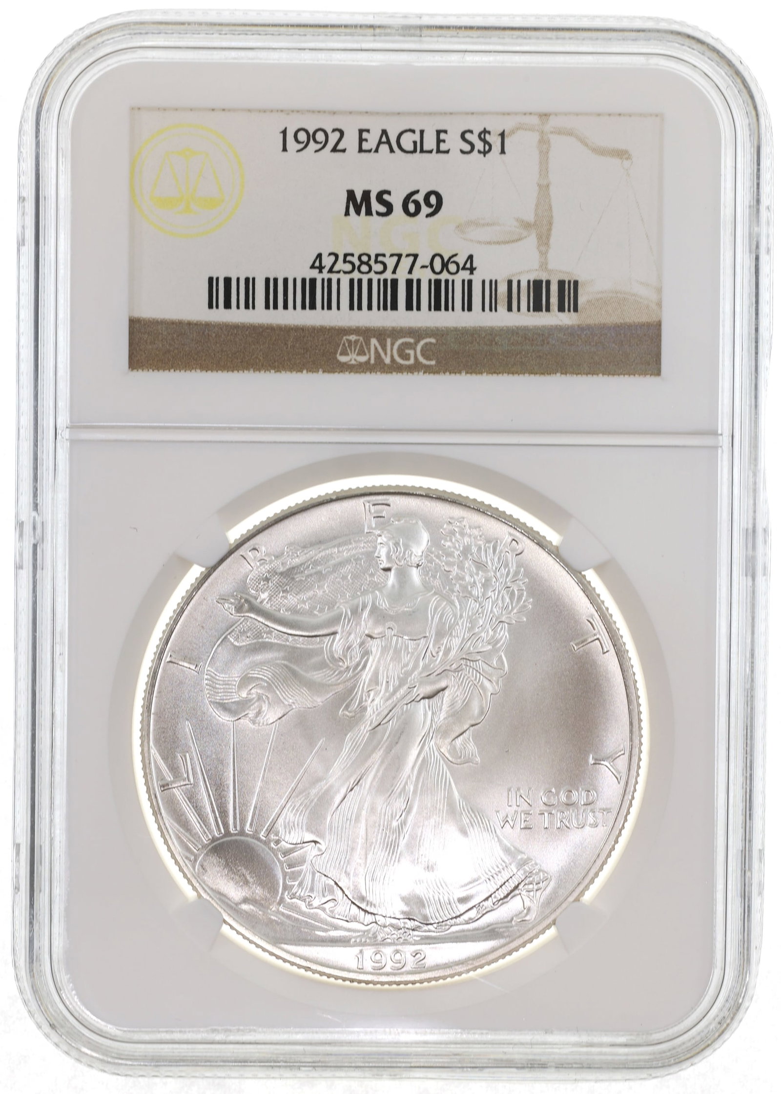 1992 US SILVER EAGLE $1 COIN NGC MS69 (1 of 2)