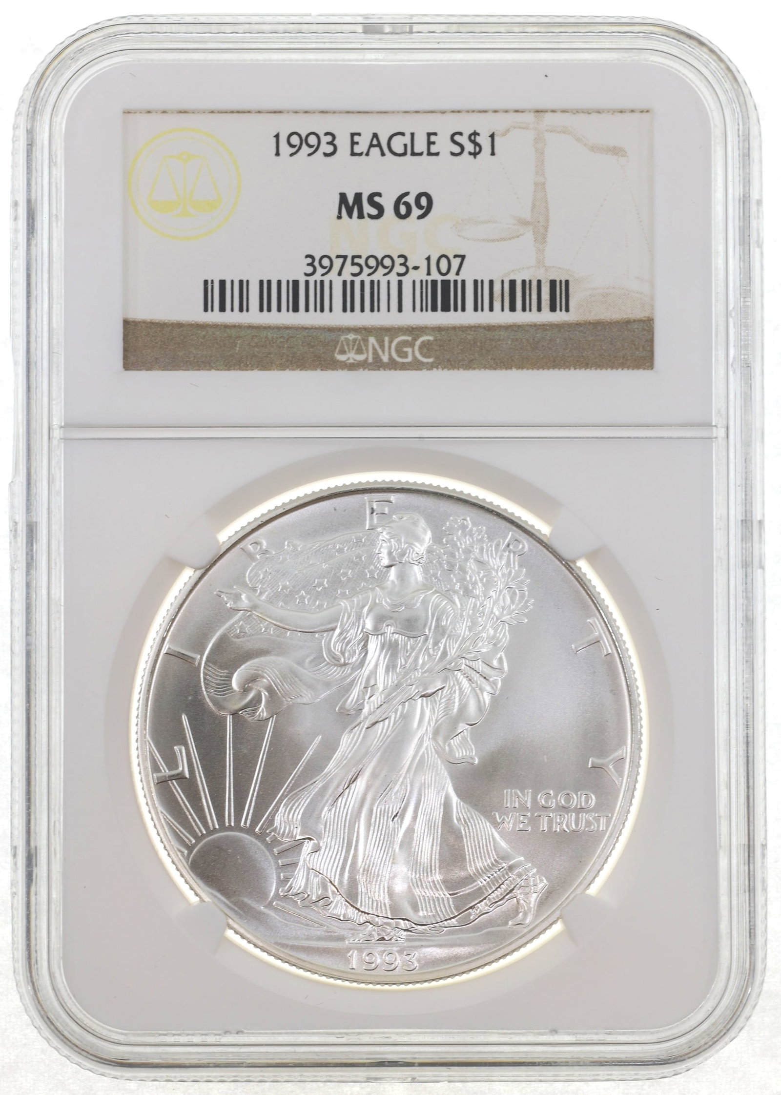 1993 US SILVER EAGLE $1 COIN NGC MS69 (1 of 2)