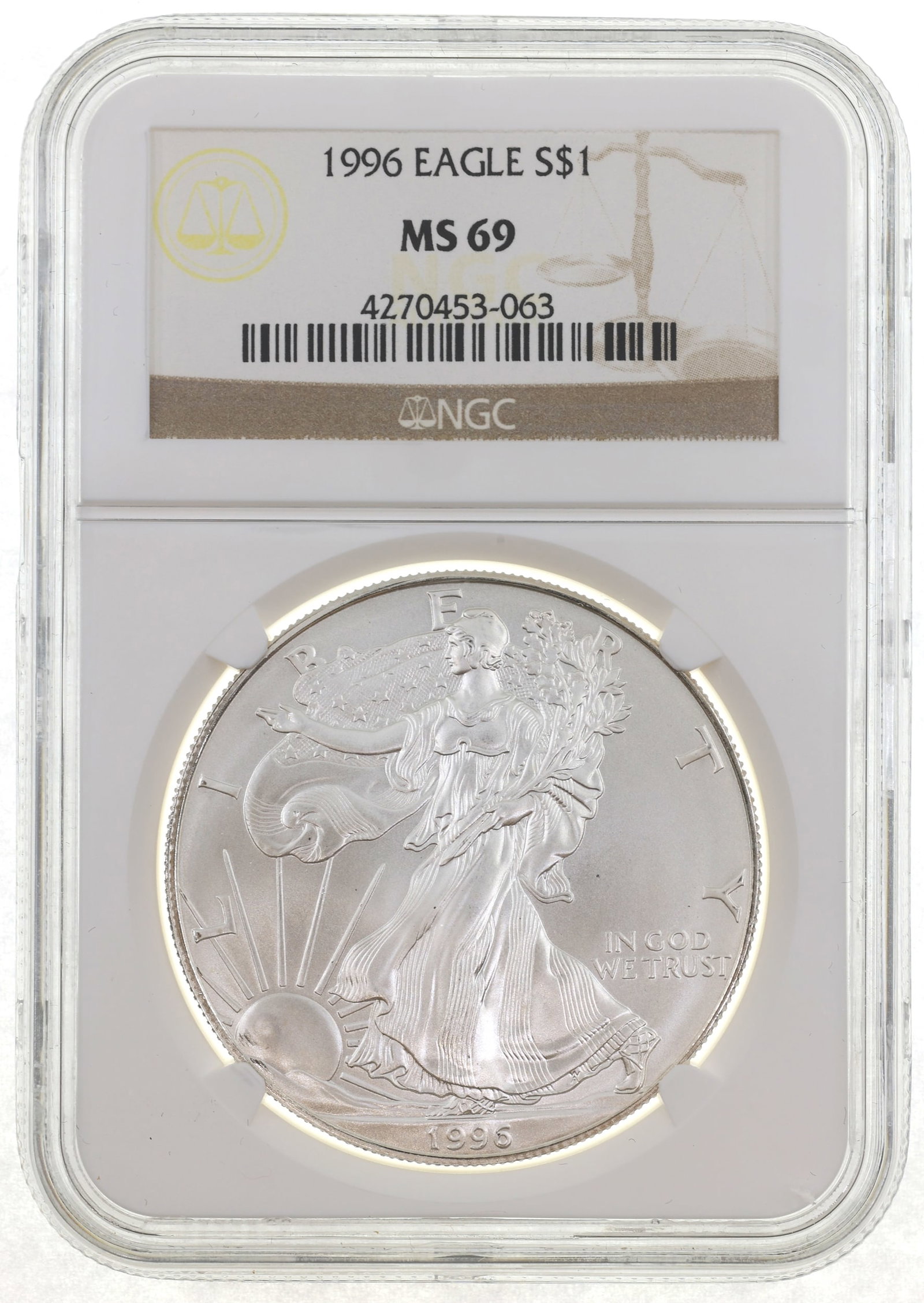 1996 US SILVER EAGLE $1 COIN NGC MS69 (1 of 2)