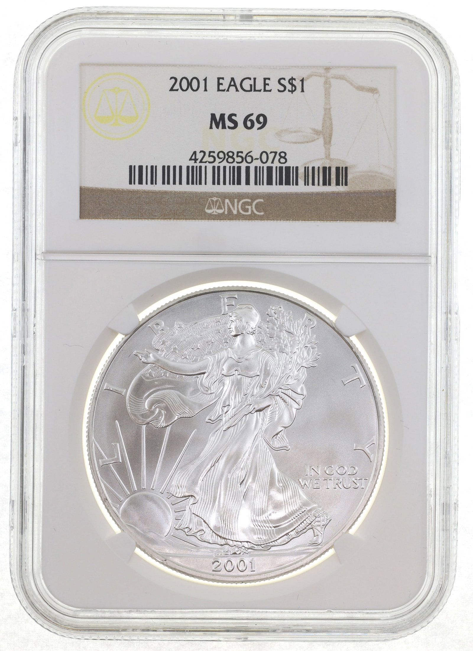 2001 US SILVER EAGLE $1 COIN NGC MS69: 2001 US SILVER EAGLE $1 COIN NGC MS69 NGC graded 2001 United States .999 silver Eagle $1 coin, MS 69. IMPORTANT NOTE - PLEASE READ: REGARDING OUR IN-HOUSE SHIPPING & INVOICING Shipping: Auctione