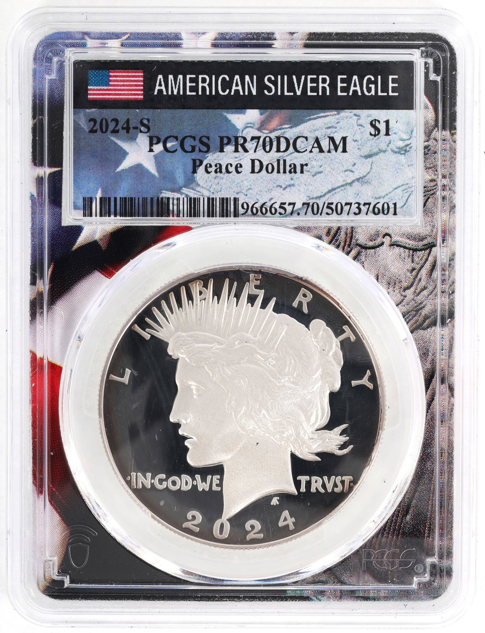 2024-S US SILVER EAGLE PEACE $1 COIN PCGS PR70DCAM: 2024-S US SILVER EAGLE PEACE $1 COIN PCGS PR70DCAM PCGS graded 2024-S United States .999 silver $1 Eagle, Peace Dollar edition, PR 70 DCAM. IMPORTANT NOTE - PLEASE READ: REGARDING OUR IN-HOUSE