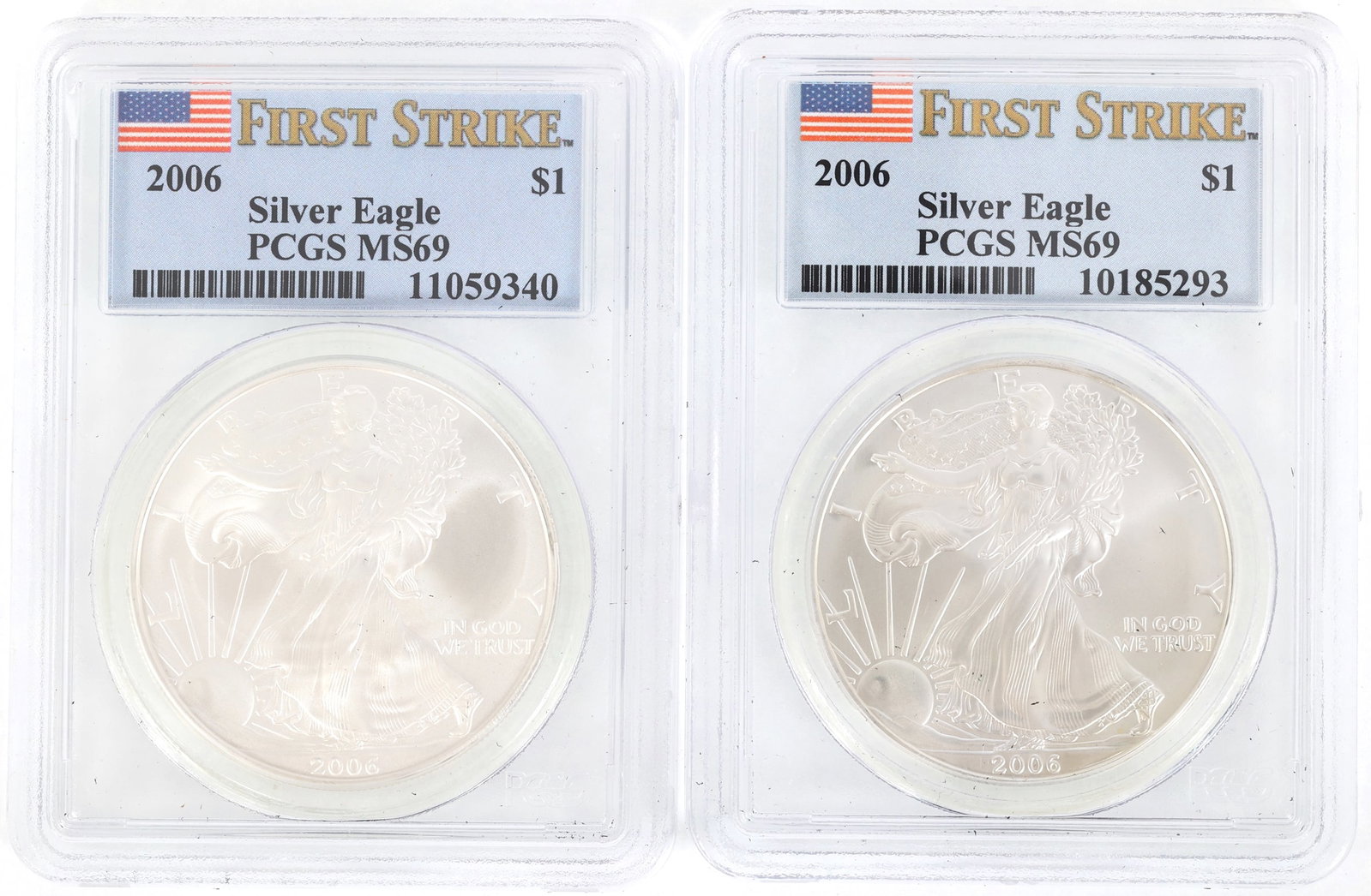 2006 US SILVER EAGLE $1 COINS PCGS MS69 FIRST STRIKE (1 of 2)