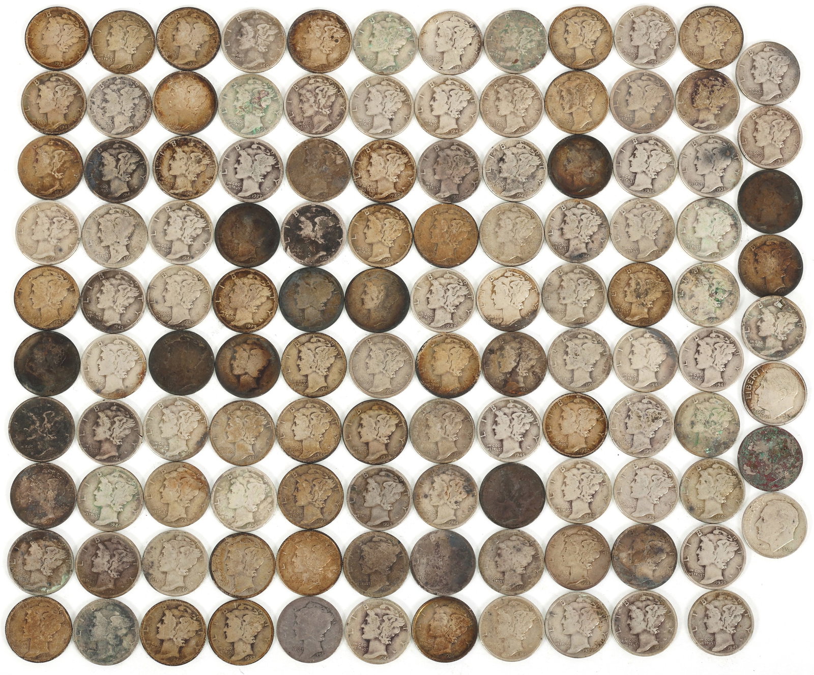 US SILVER 10C MERCURY DIME COINS - $11.80 FACE: US SILVER 10C MERCURY DIME COINS - $11.80 FACE United States .900 silver 10c Mercury coins, $11.80 face value total. IMPORTANT NOTE - PLEASE READ: REGARDING OUR IN-HOUSE SHIPPING & INVOICING Shi