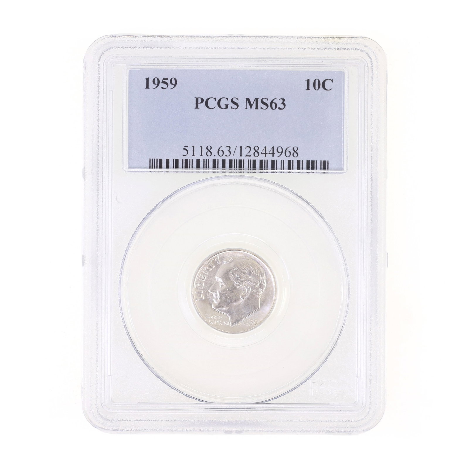 1959 US SILVER ROOSEVELT DIME 10C COIN PCGS MS 63: 1959 US SILVER ROOSEVELT DIME 10C COIN PCGS MS 63 PCGS graded 1959 United States silver Roosevelt dime 10c coin, MS 63. IMPORTANT NOTE - PLEASE READ: REGARDING OUR IN-HOUSE SHIPPING & INVOICING Shippi