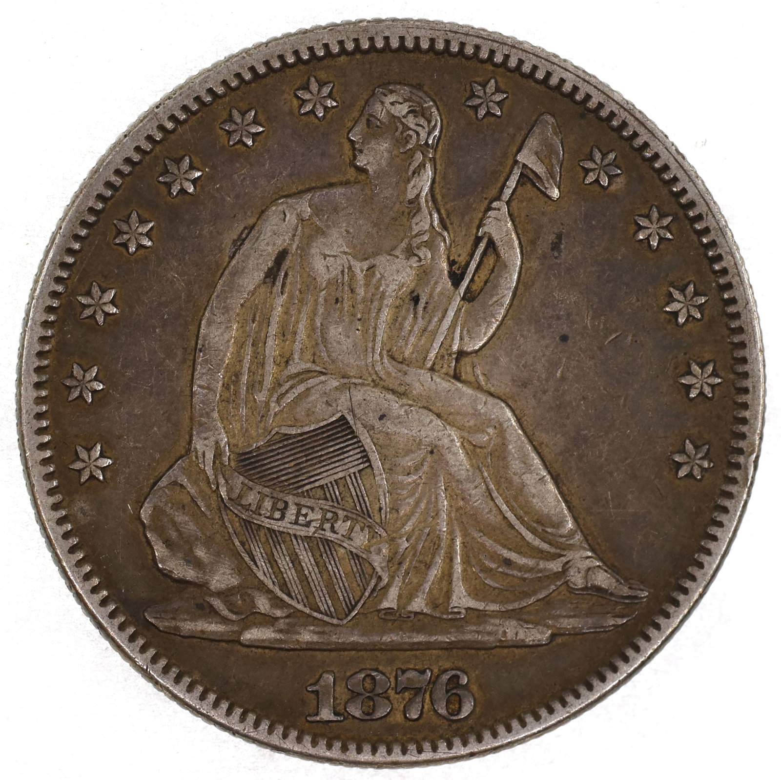 1876 US SILVER 50C SEATED LIBERTY HALF DOLLAR COIN XF (1 of 2)