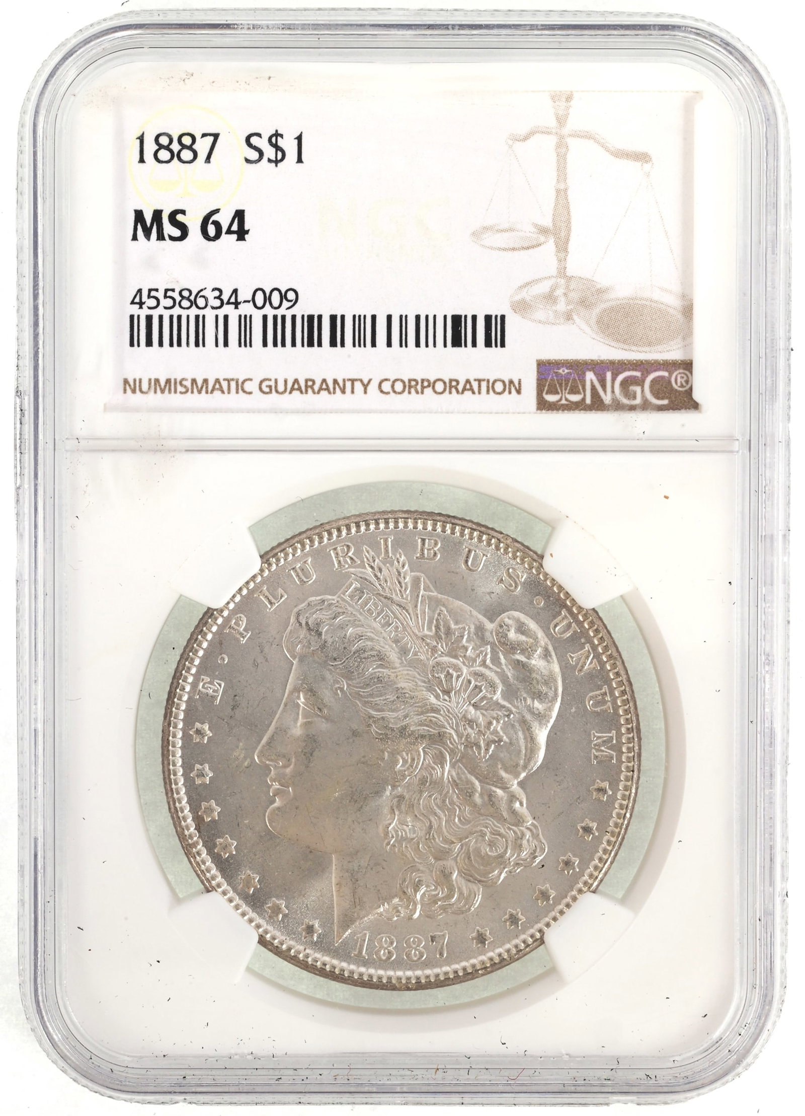 1887 US SILVER MORGAN DOLLAR COIN NGC MS 64 (1 of 2)