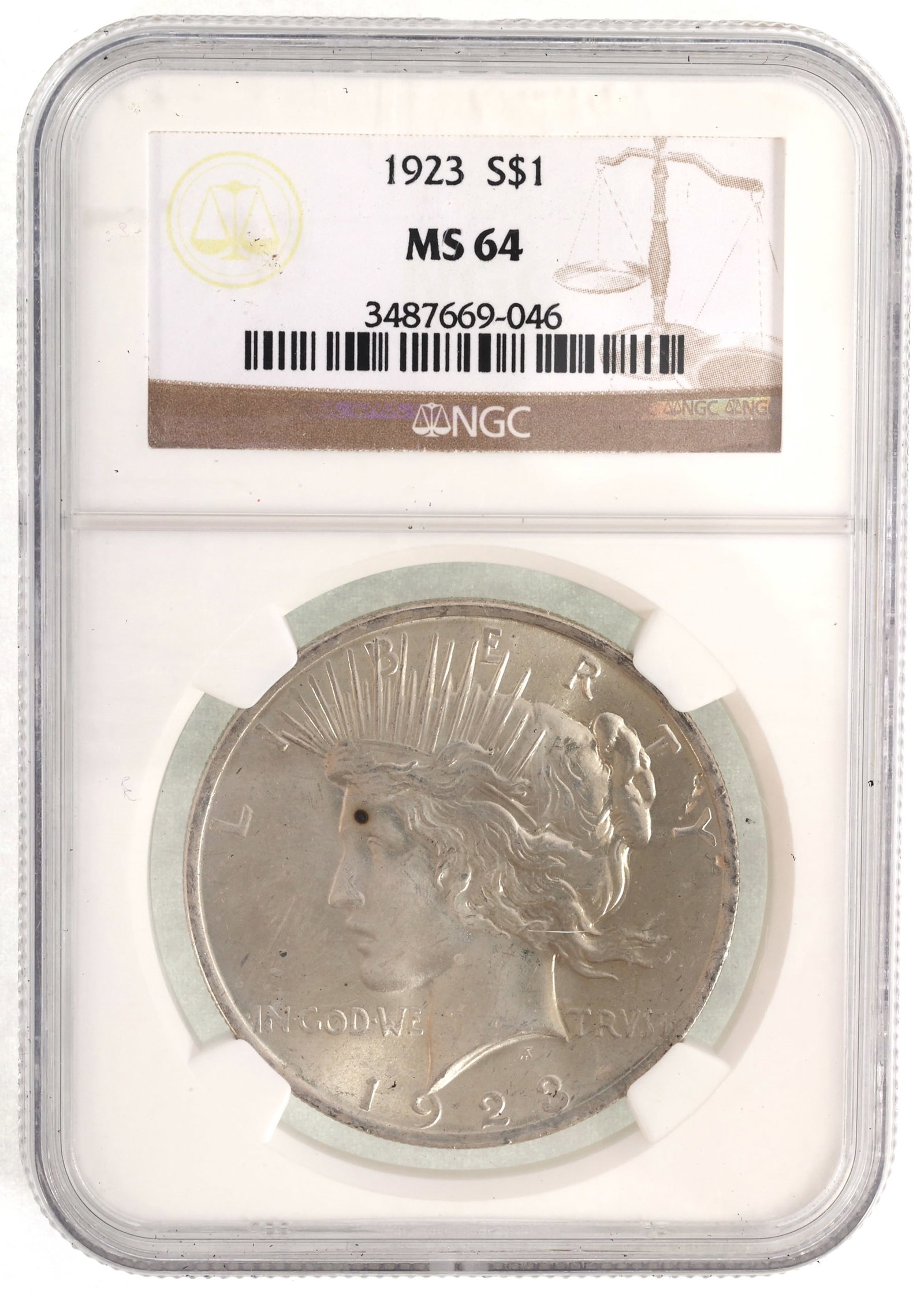 1923 US SILVER PEACE DOLLAR COIN NGC MS64 (1 of 2)