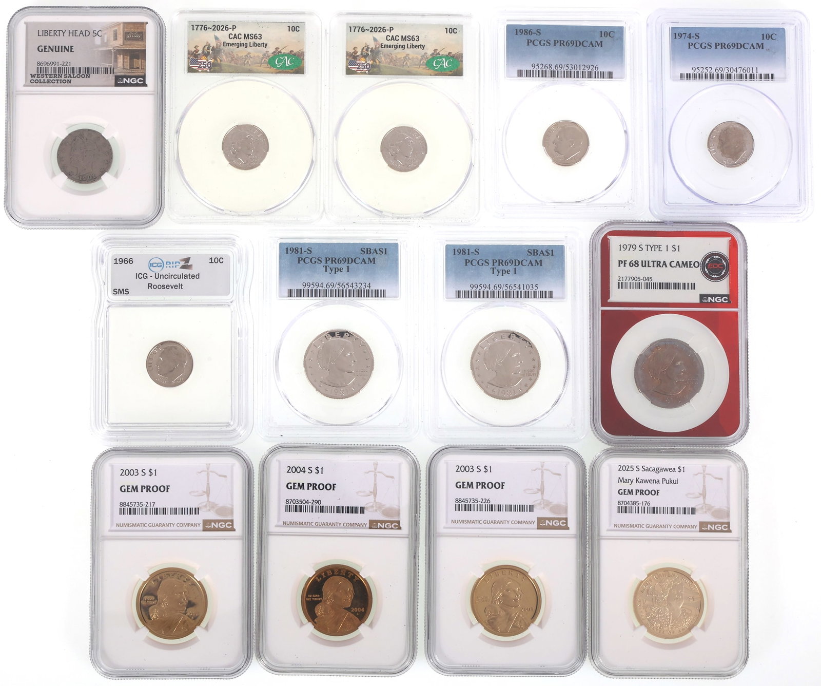 US 5C, 10C, $1 COINS CAC, ICG, NGC, PCGS (1 of 8)