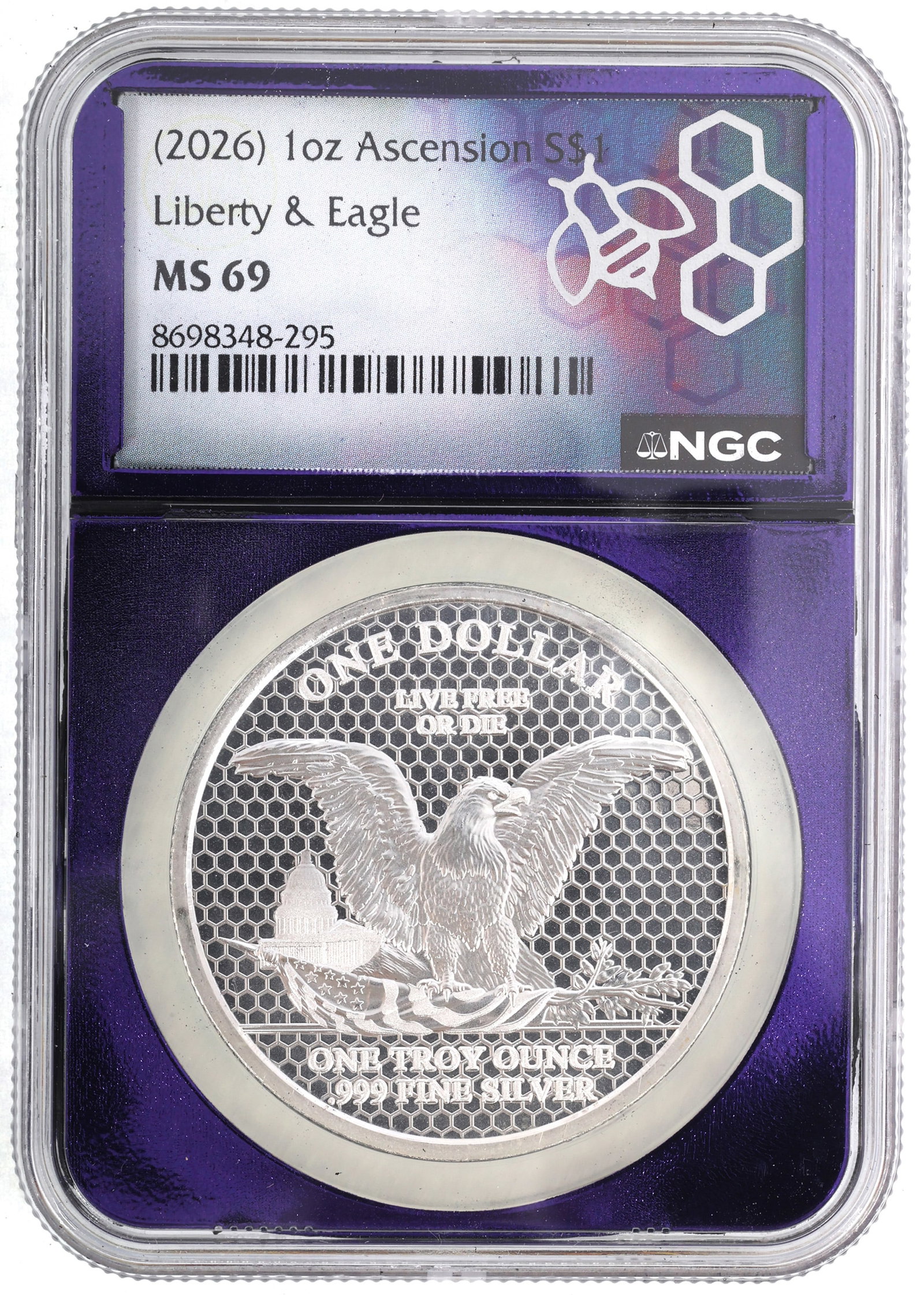 2026 ASCENSION ISLAND SILVER $1 COIN NGC MS69 TRADERBEA: 2026 ASCENSION ISLAND SILVER $1 COIN NGC MS69 TRADERBEA NGC graded 2026 Ascension Island 1 OZT .999 silver $1 Liberty & Eagle, MS 69, with Traderbea purple core. IMPORTANT NOTE - PLEASE REA