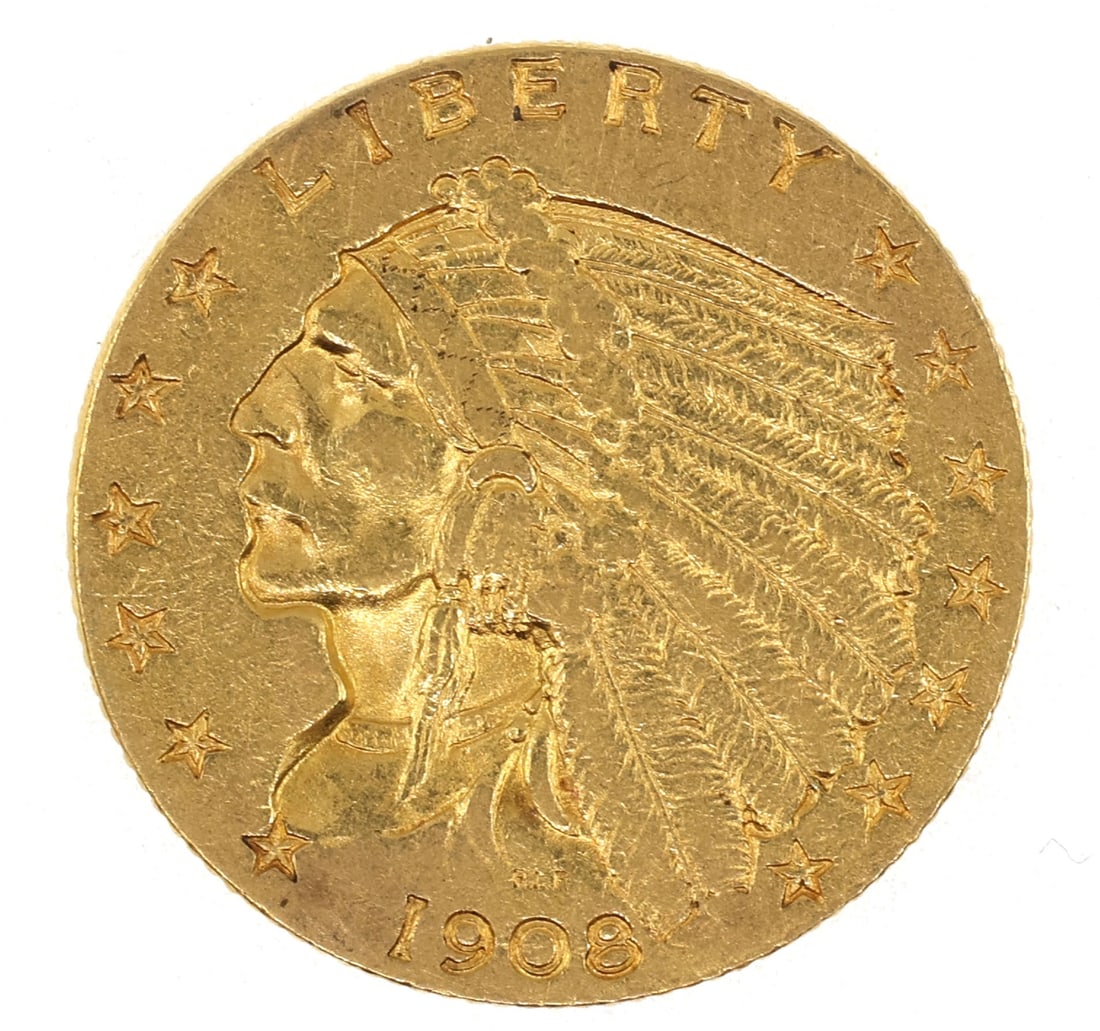 1908 US GOLD $2.50 INDIAN HEAD QUARTER EAGLE COIN AU (1 of 2)